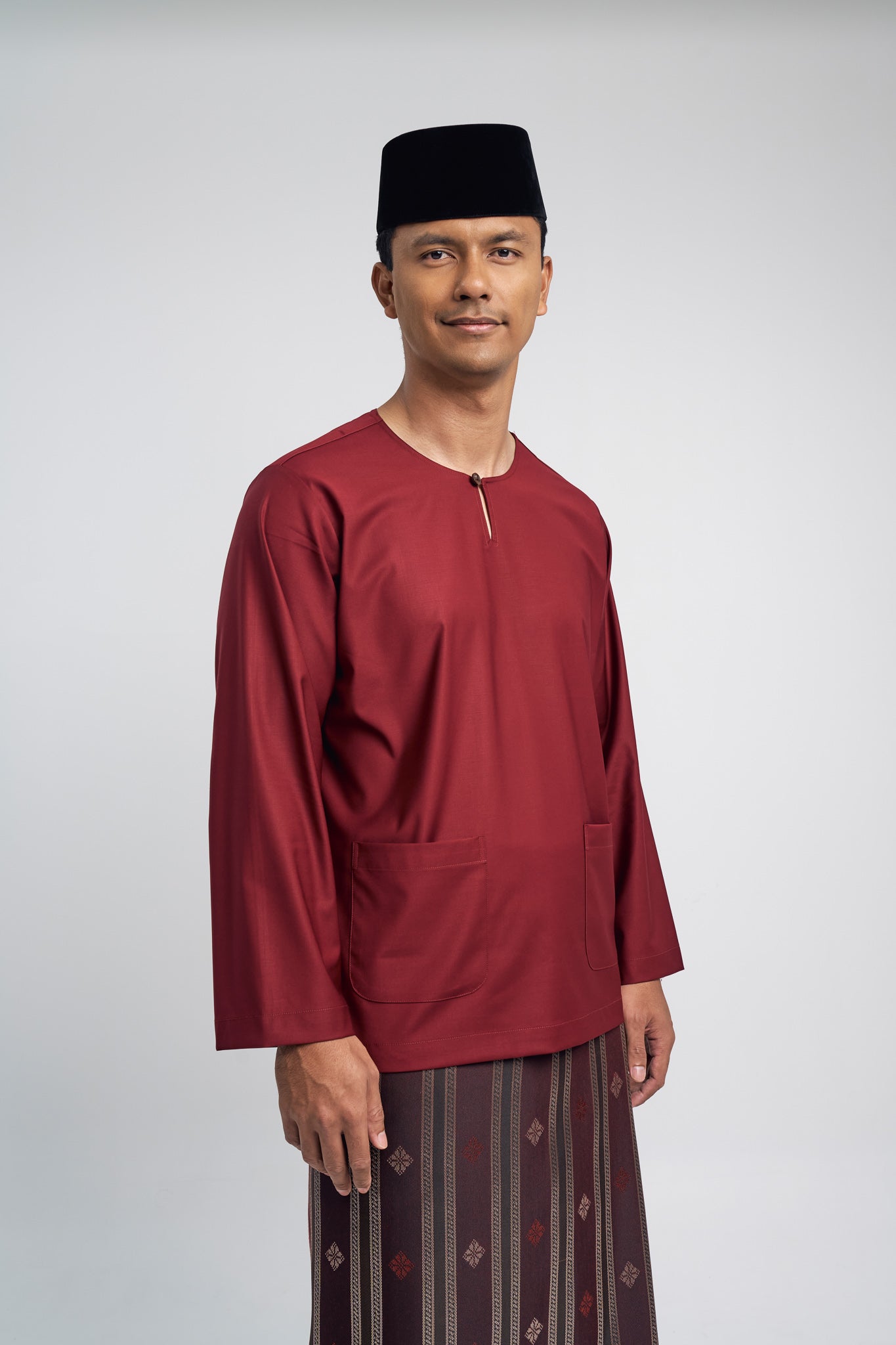 Patawali Modern Fit Baju Melayu Teluk Belanga - Mahogany Red