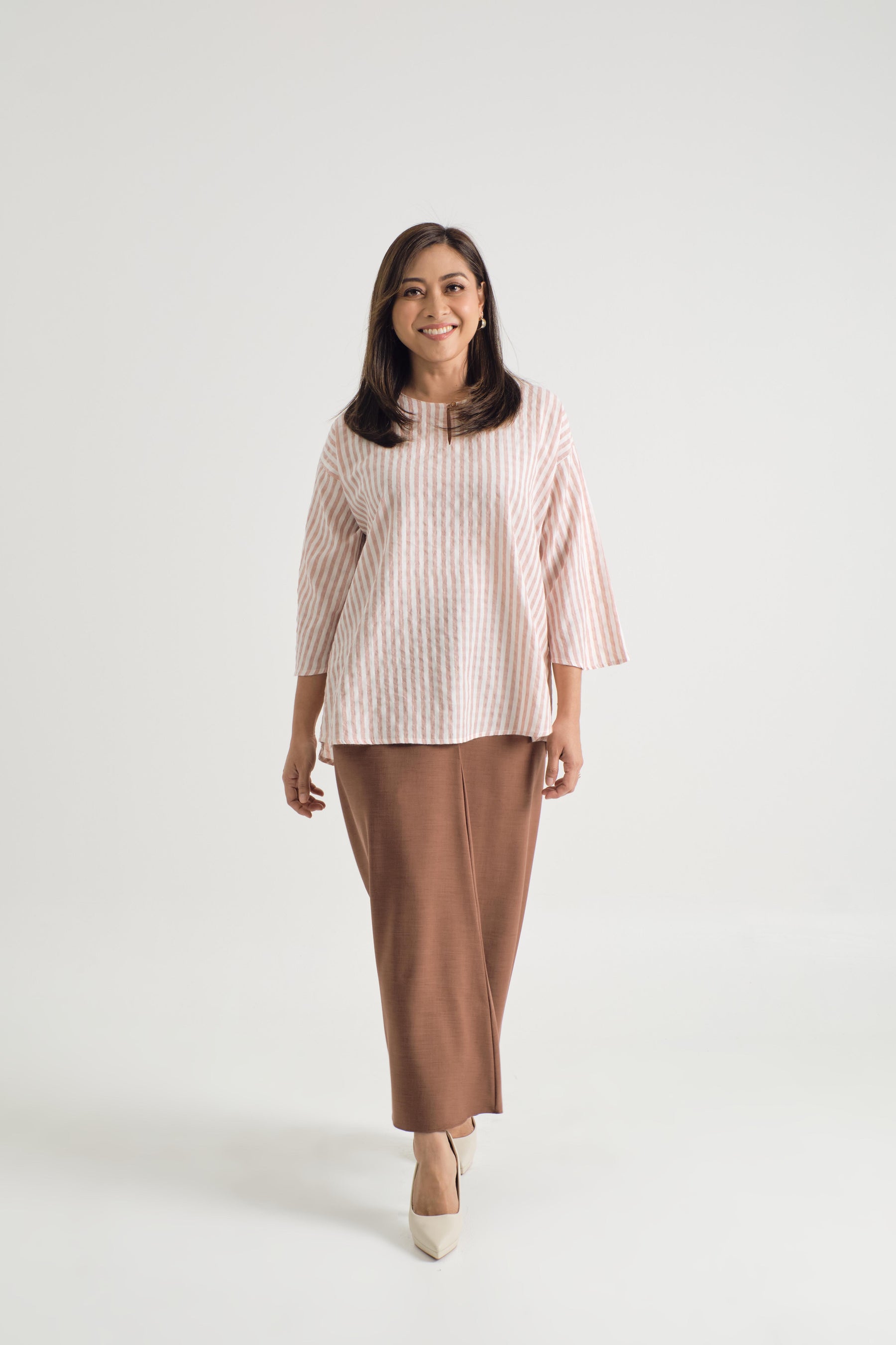 Pangku Baju Kurung Kedah - Stripe Pink