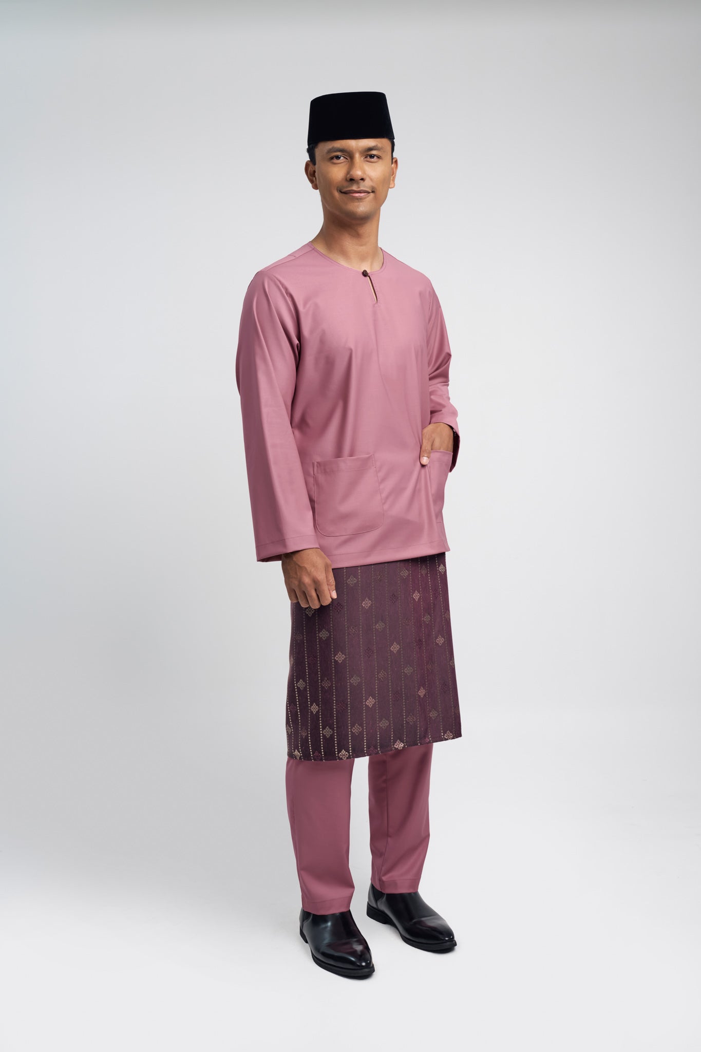 Patawali Modern Fit Baju Melayu Teluk Belanga - Pink Belacan