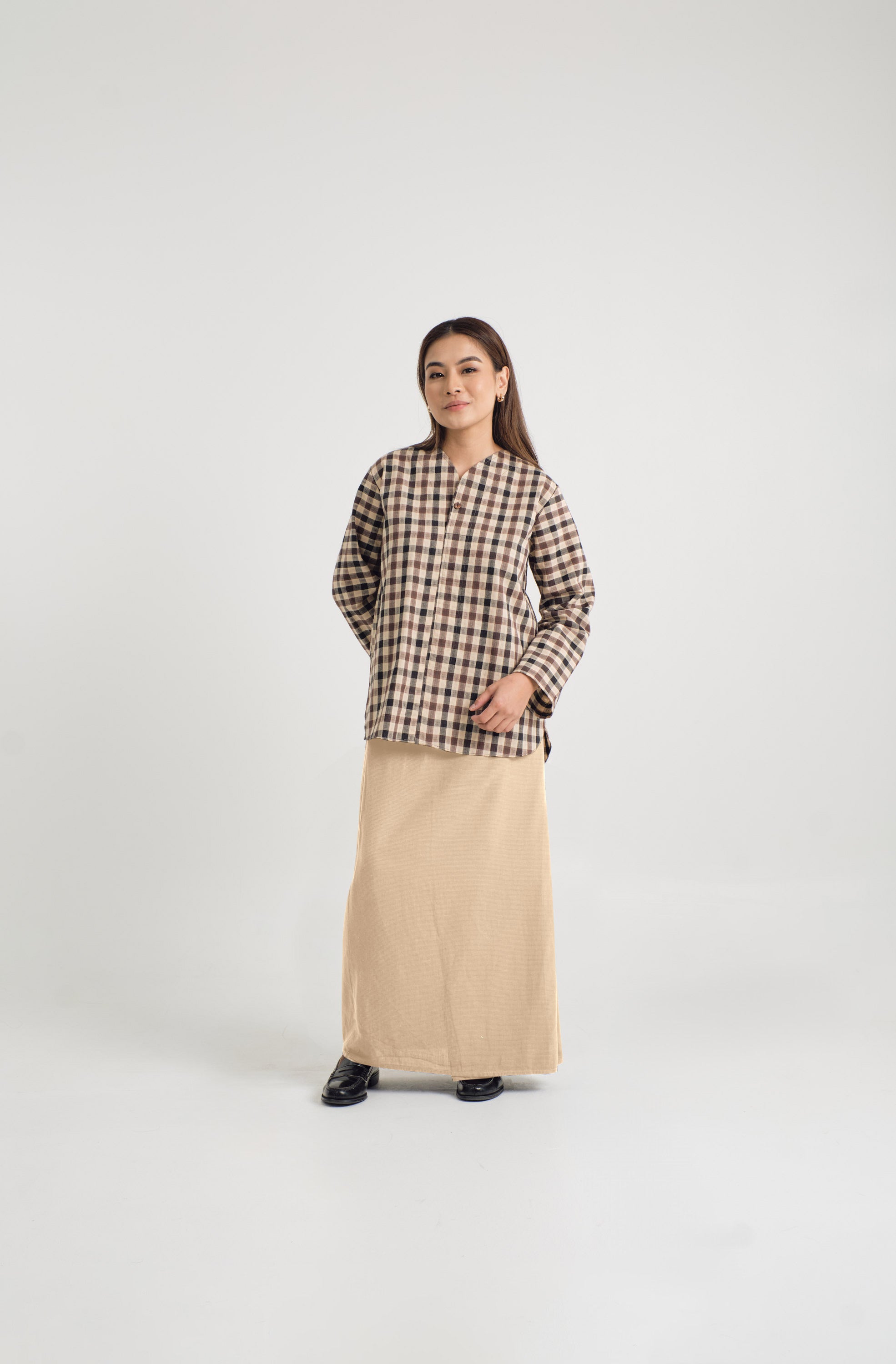 Mansoor Baju Kurung - Plaid Beige