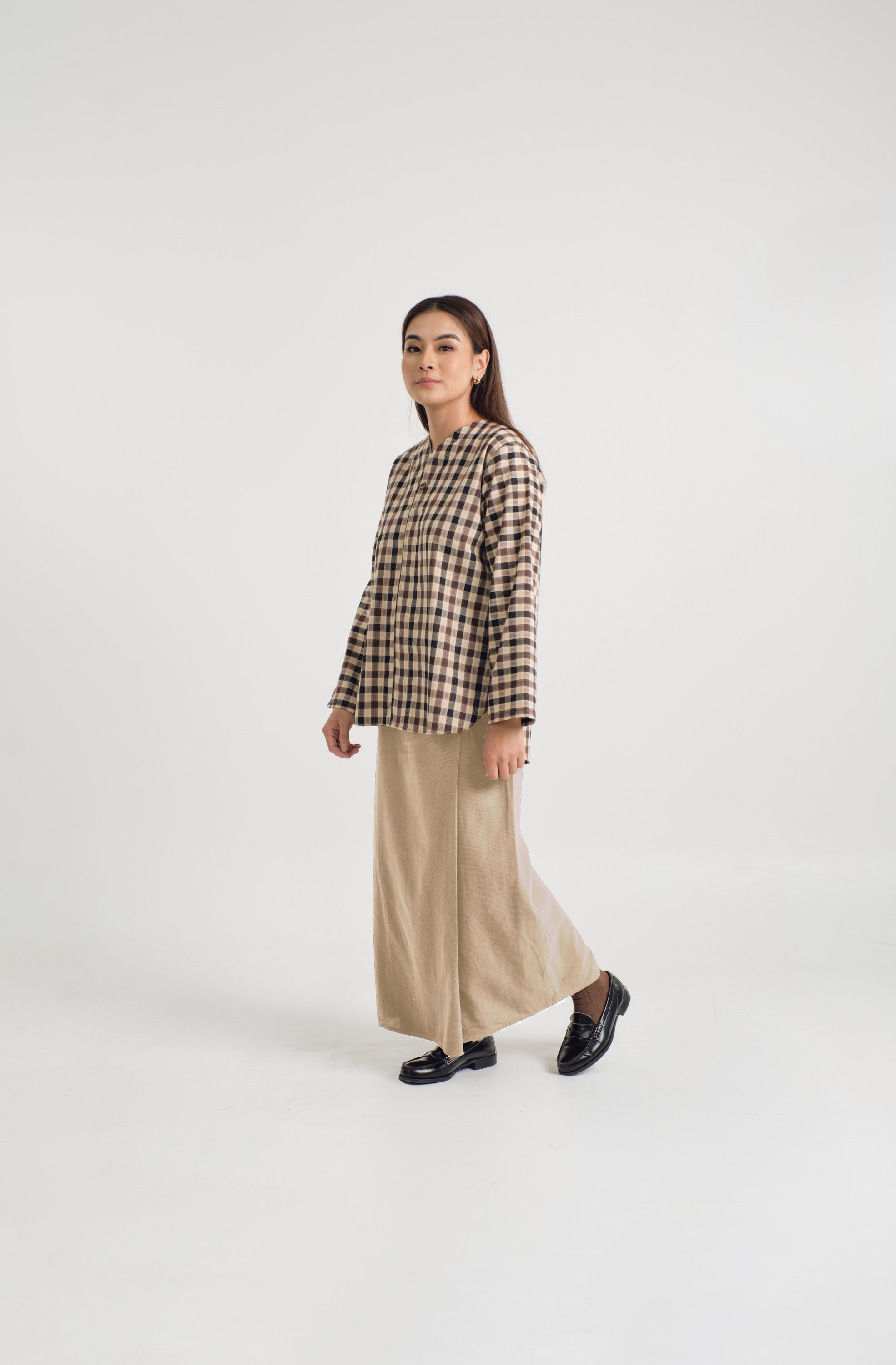 Mansoor Baju Kurung - Plaid Beige