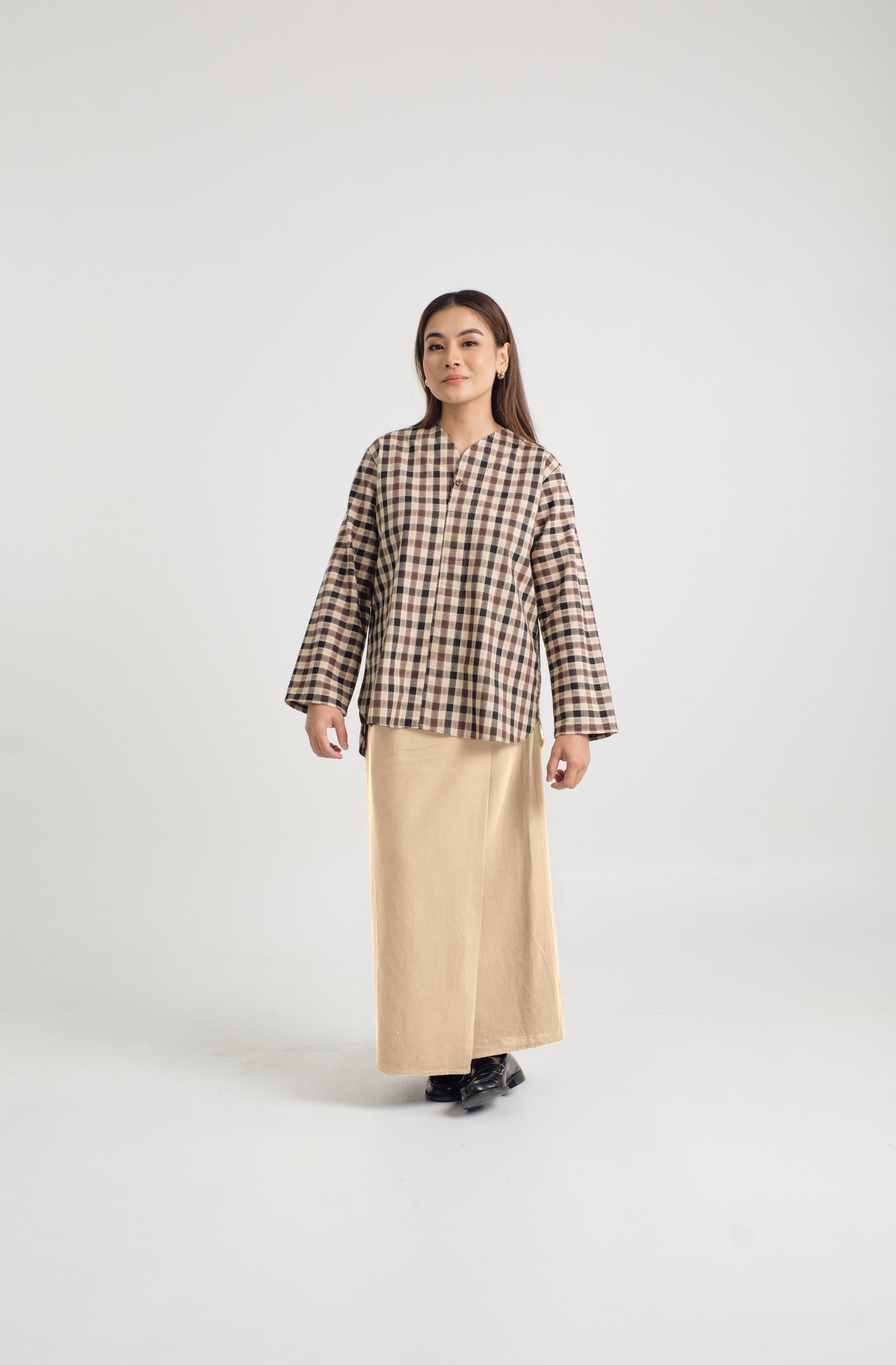 Mansoor Baju Kurung - Plaid Beige