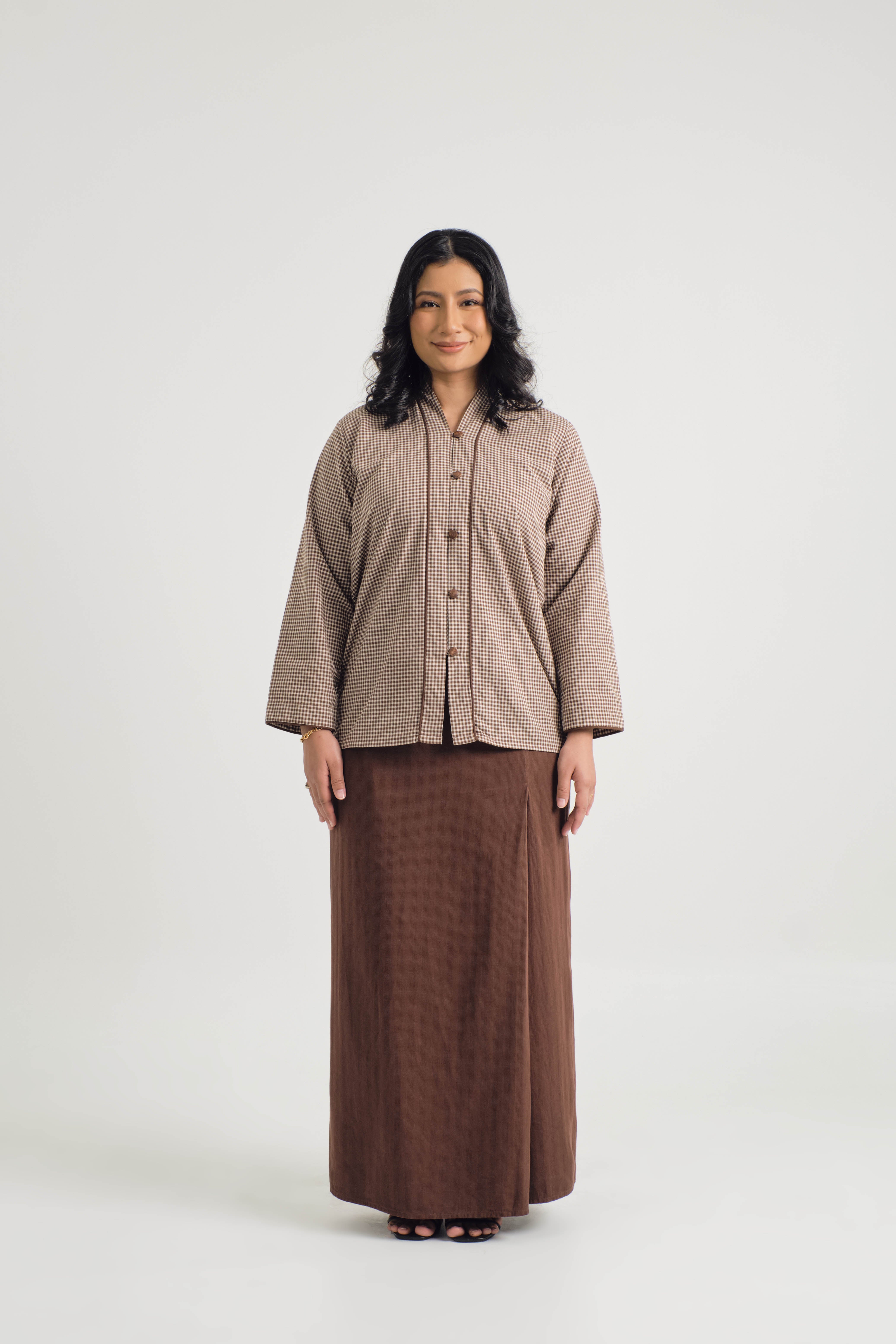 Jalenan Women Kebaya - Plaid Brown