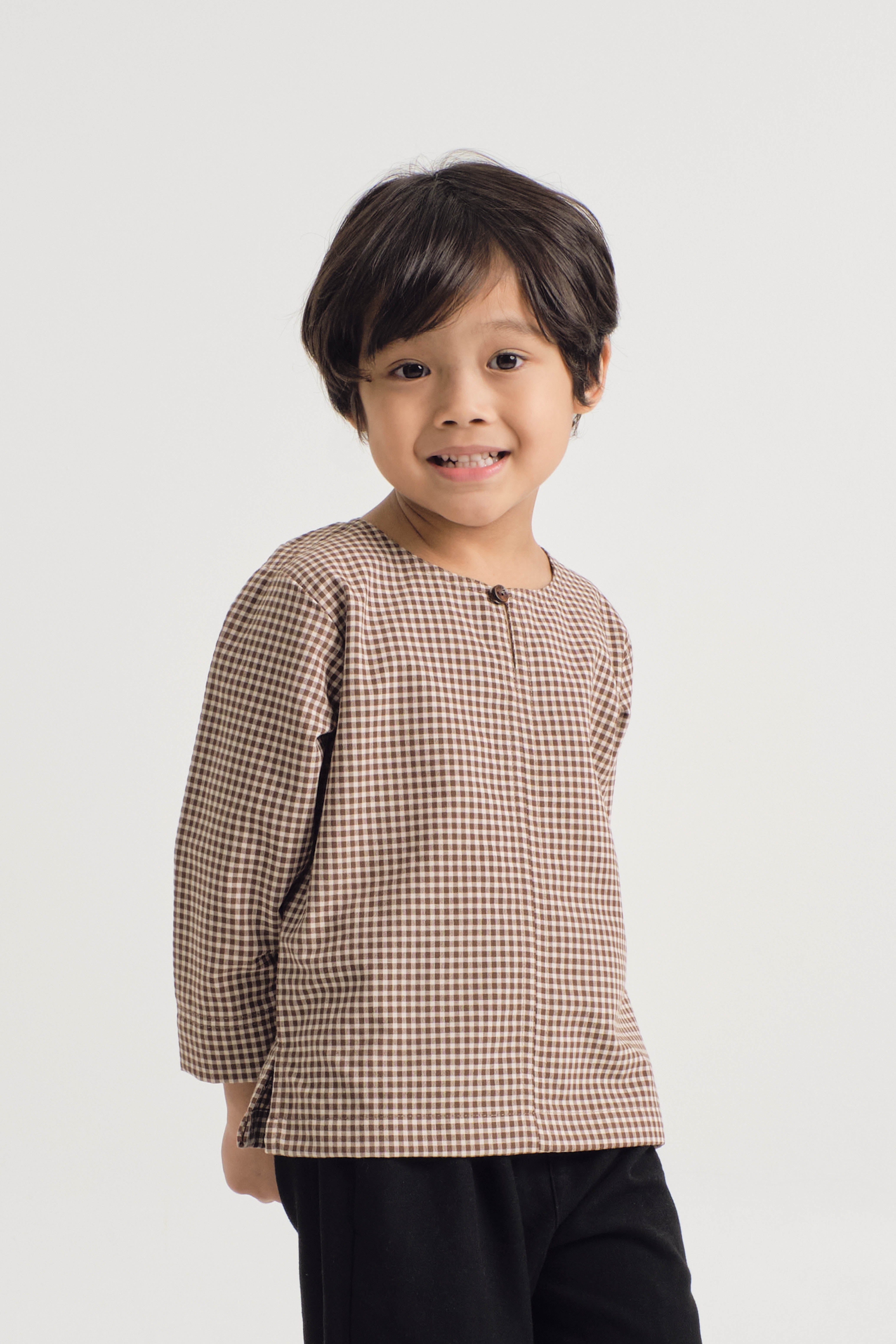 Jalenan Boys Top - Plaid Brown