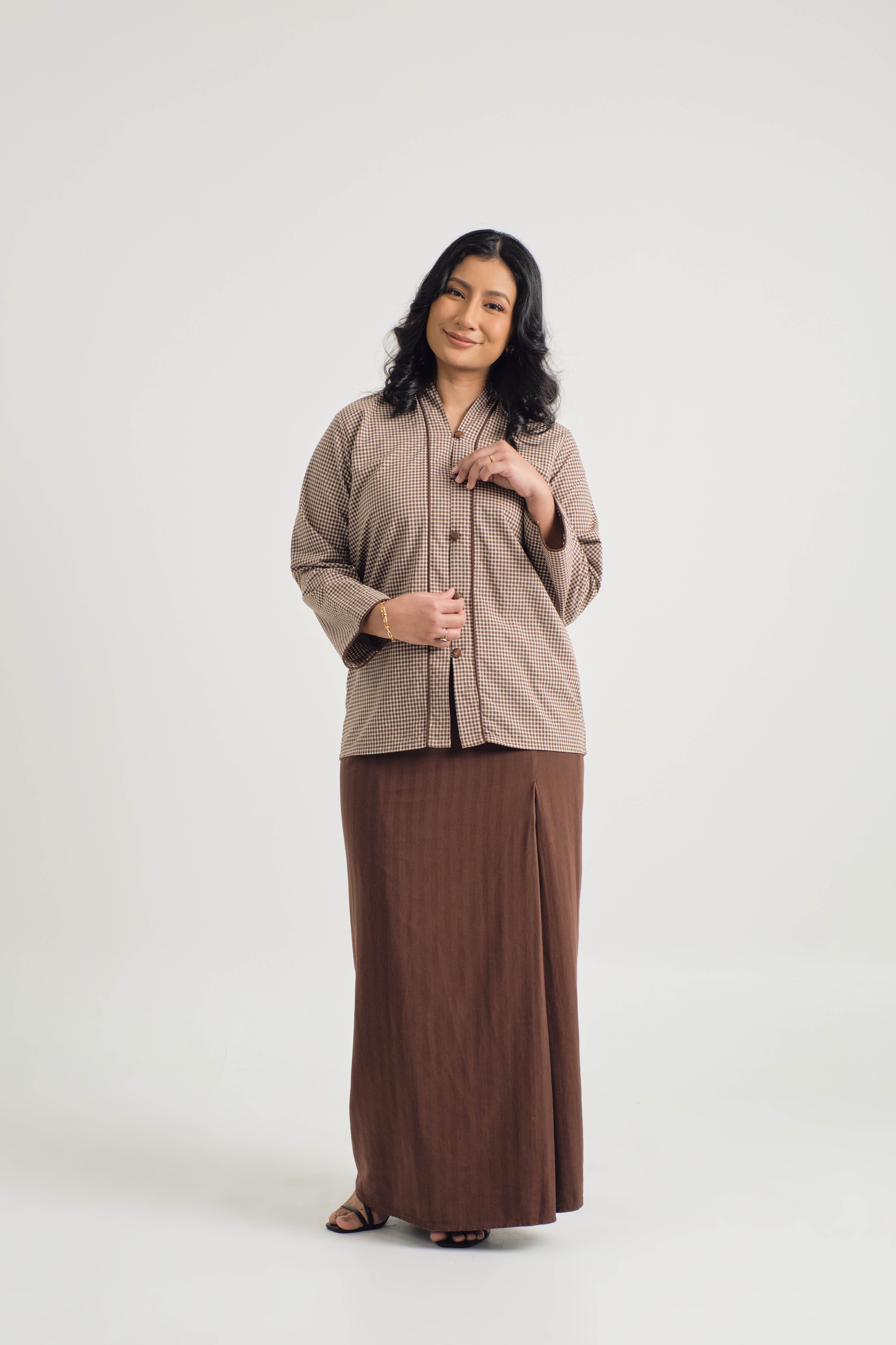 Jalenan Women Kebaya - Plaid Brown