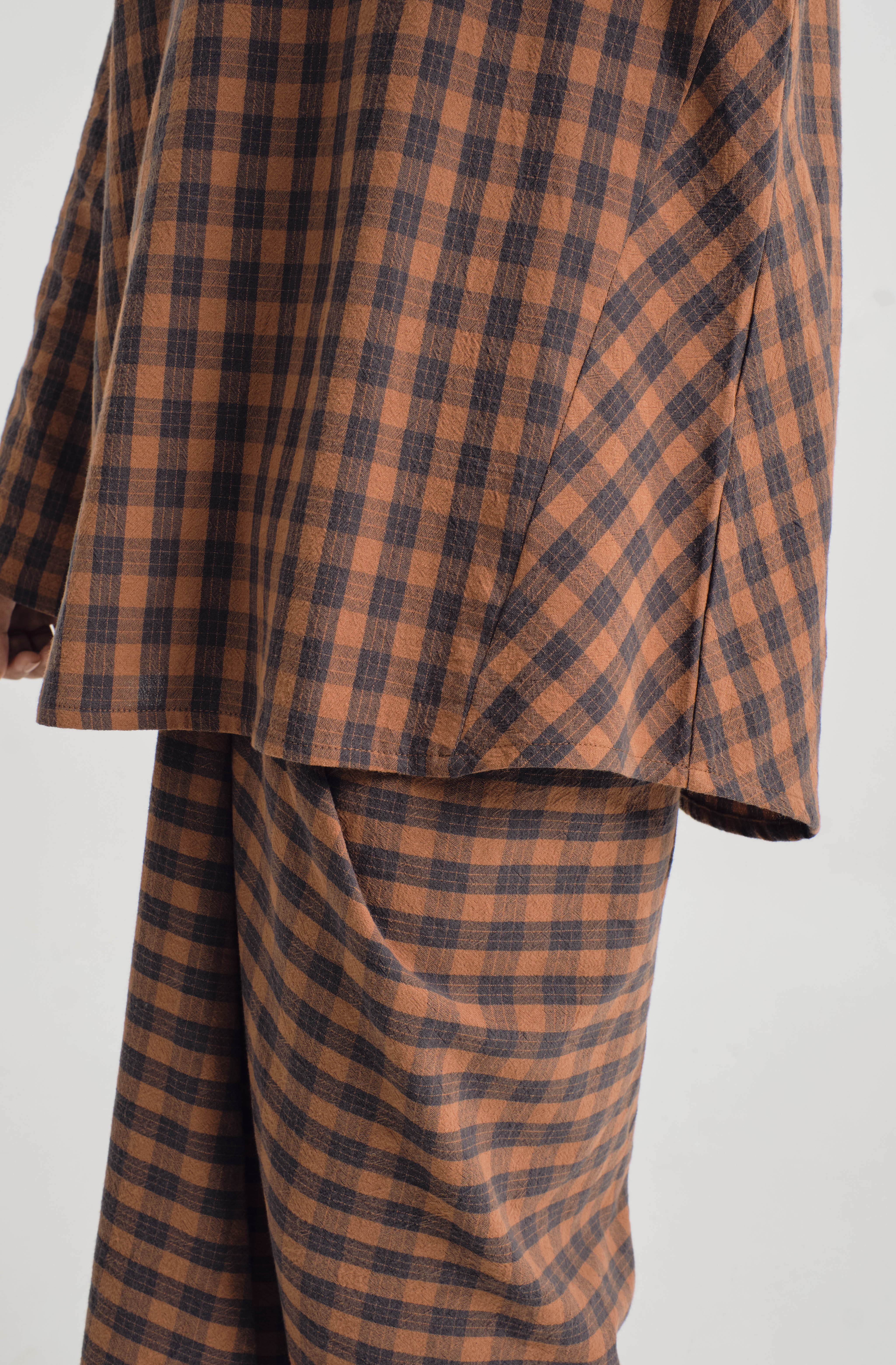 Mansoor Baju Kurung Pendek - Plaid Caramel Brown