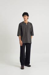 Mansoor Three Quarter Sleeve Top - Plaid Carbon Black