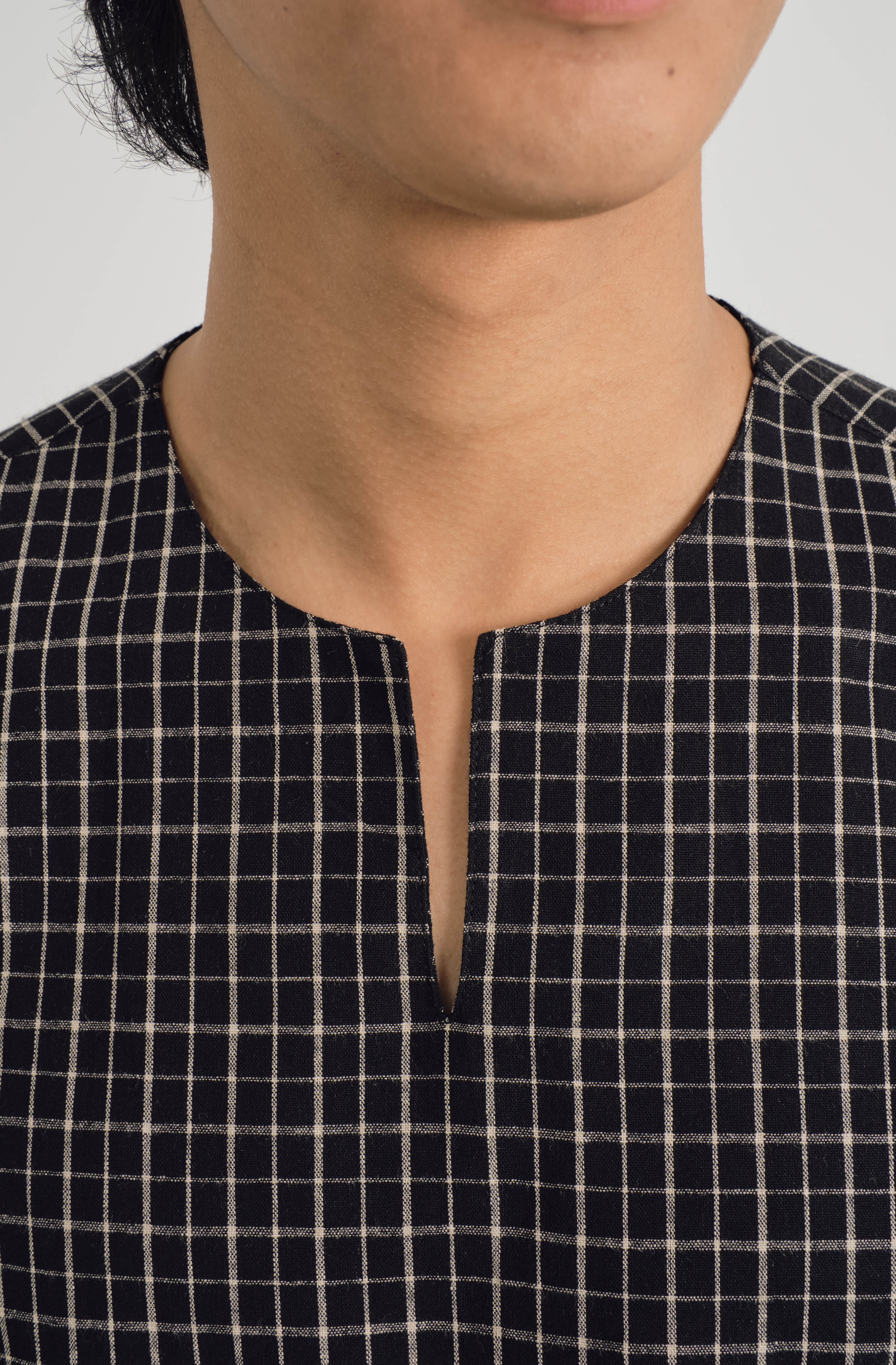 Mansoor Three Quarter Sleeve Top - Plaid Carbon Black