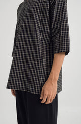Mansoor Three Quarter Sleeve Top - Plaid Carbon Black
