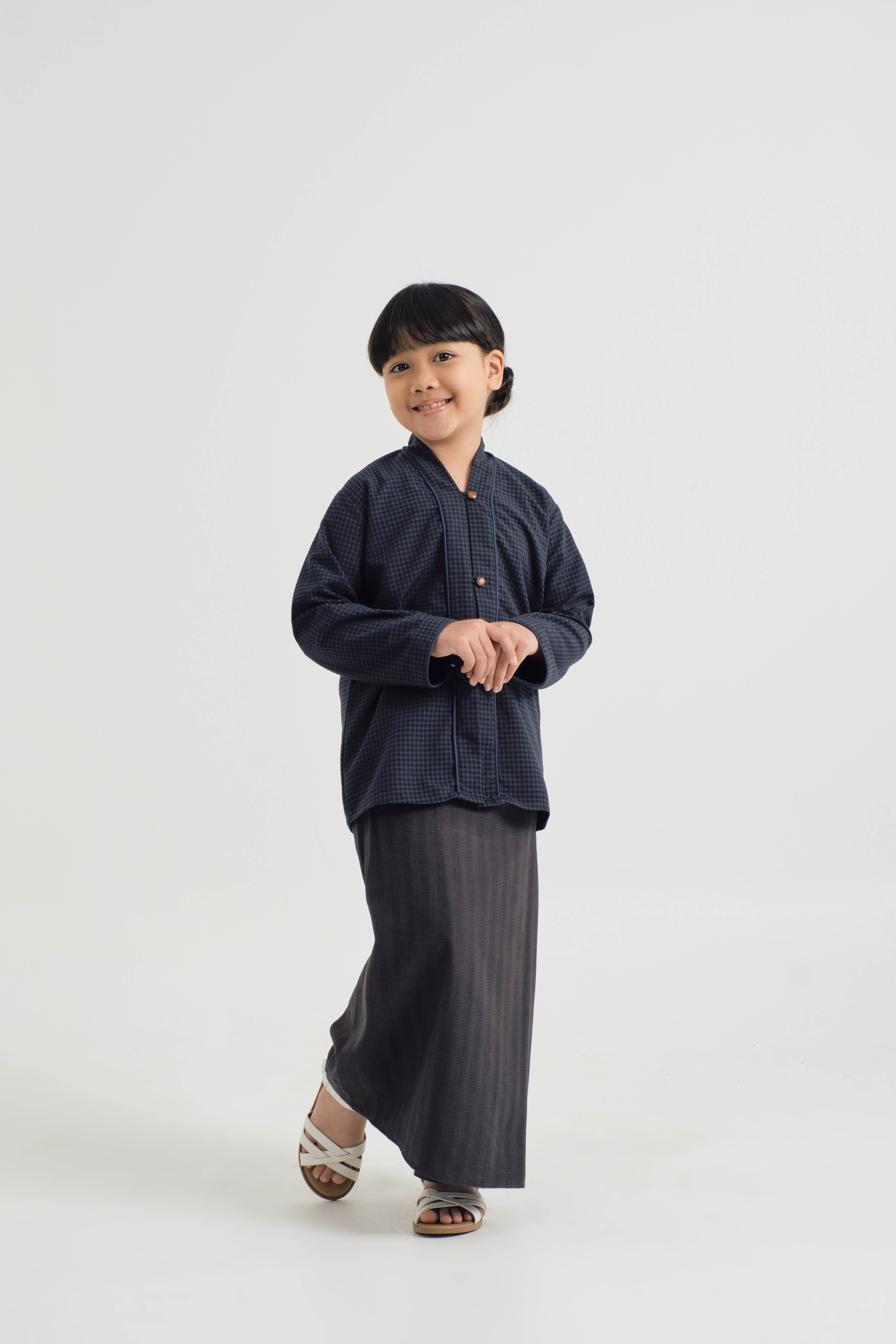 Jalenan Girls Kebaya - Plaid Dark Blue