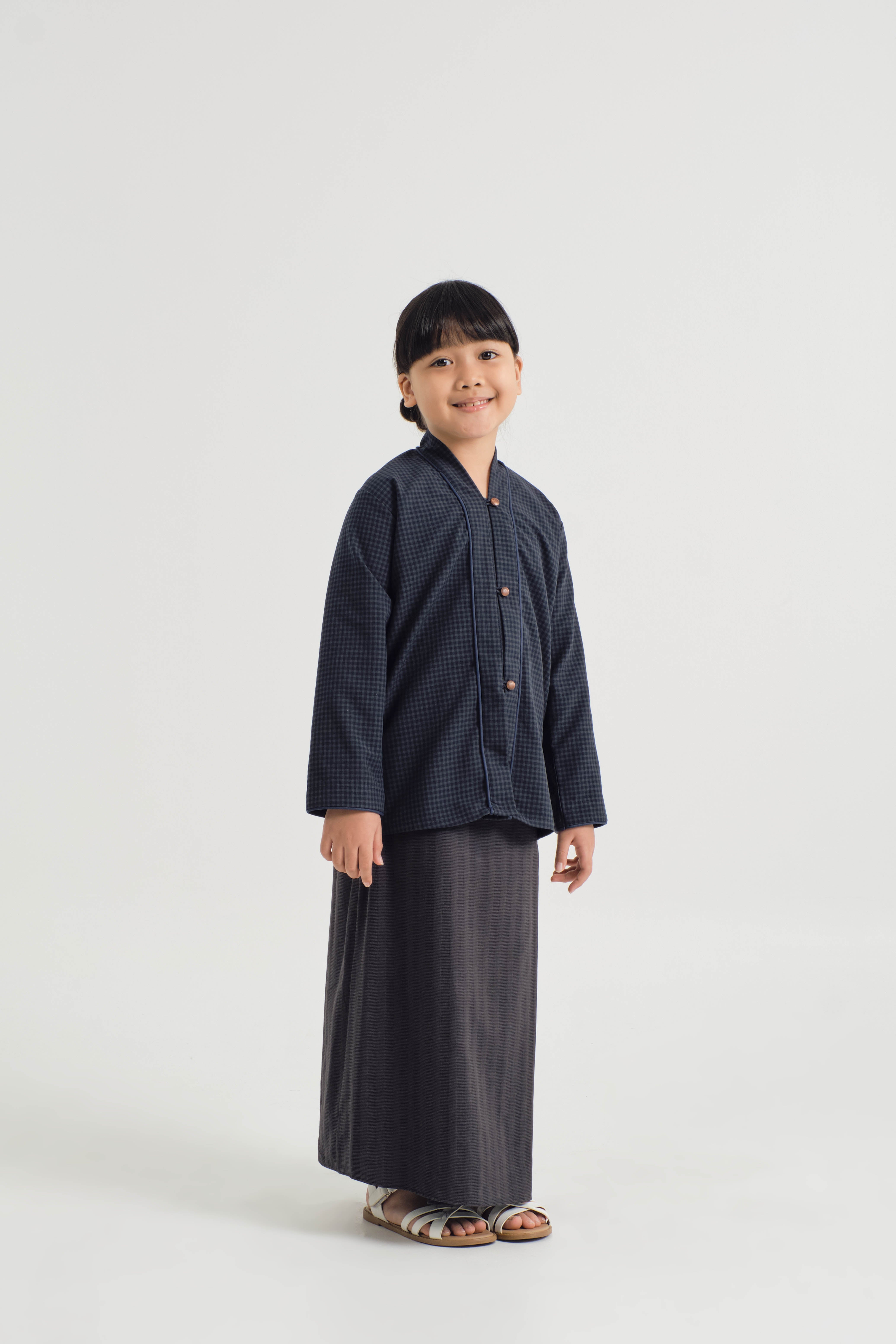 Jalenan Girls Kebaya - Plaid Dark Blue