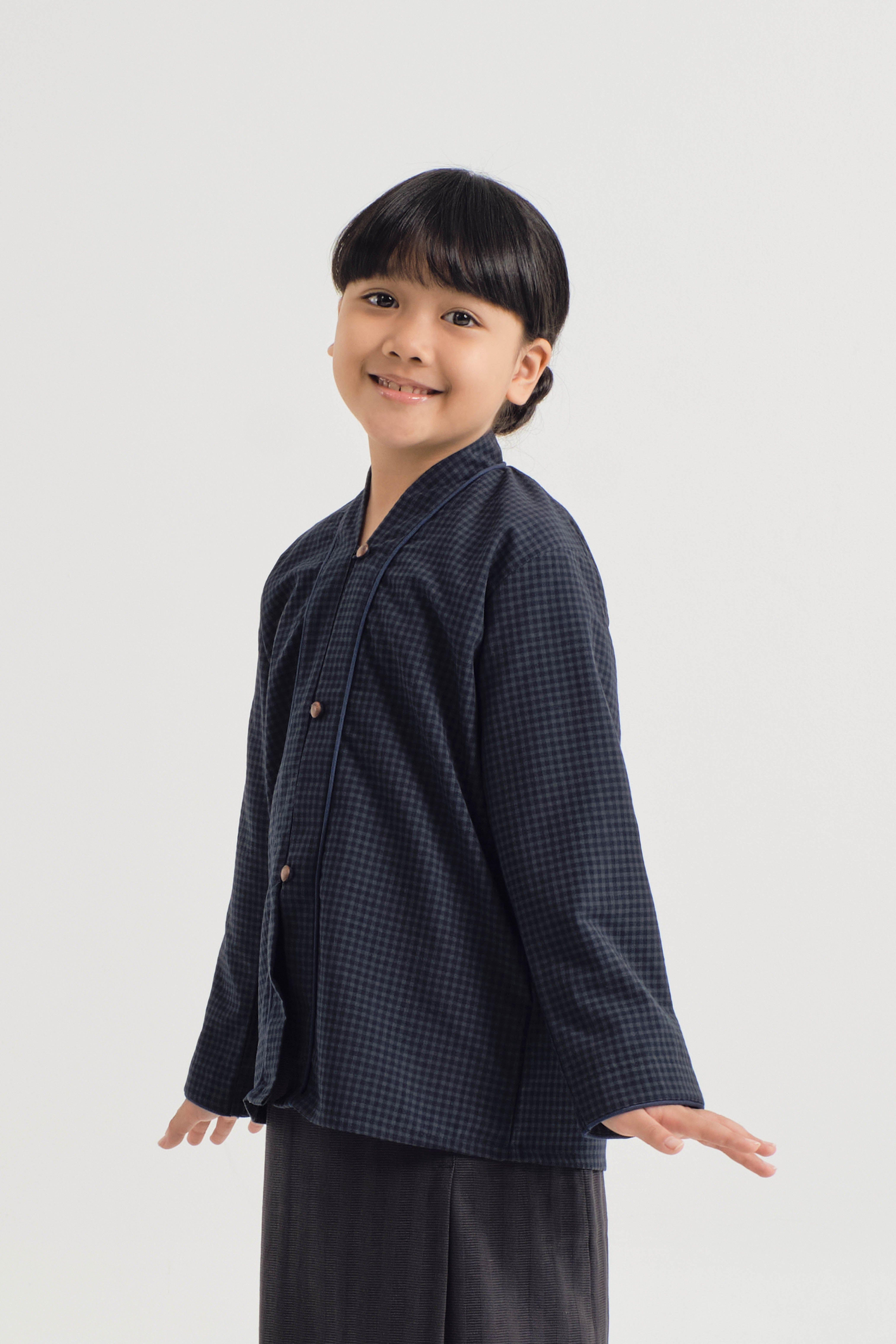 Jalenan Girls Kebaya - Plaid Dark Blue