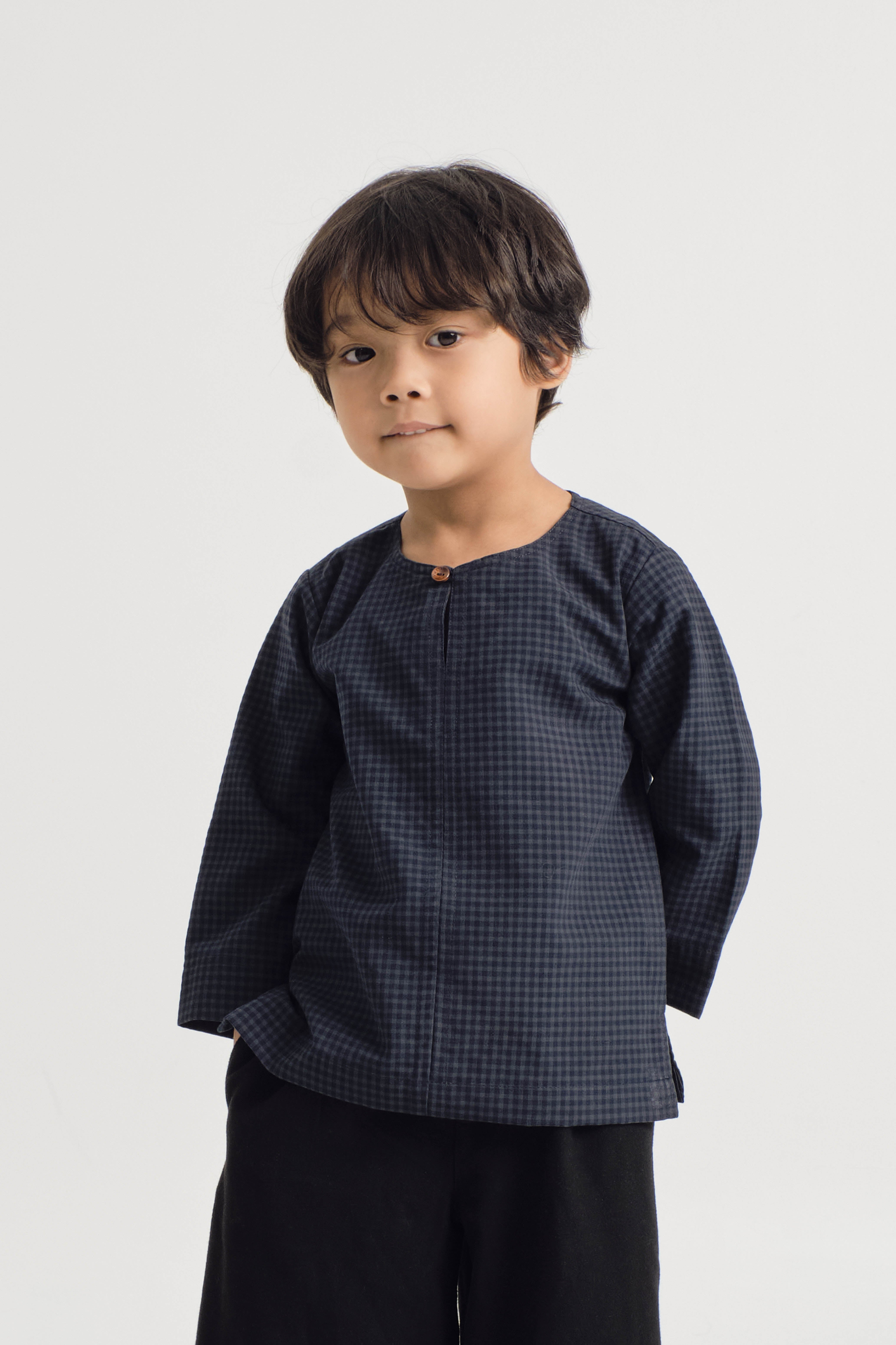 Jalenan Boys Top - Plaid Dark Blue