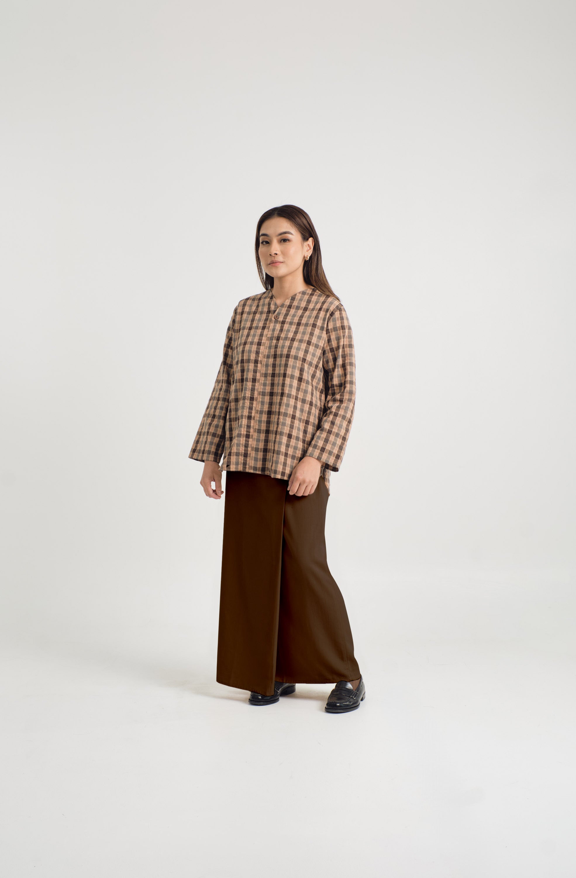 Mansoor Baju Kurung - Plaid Dark Brown