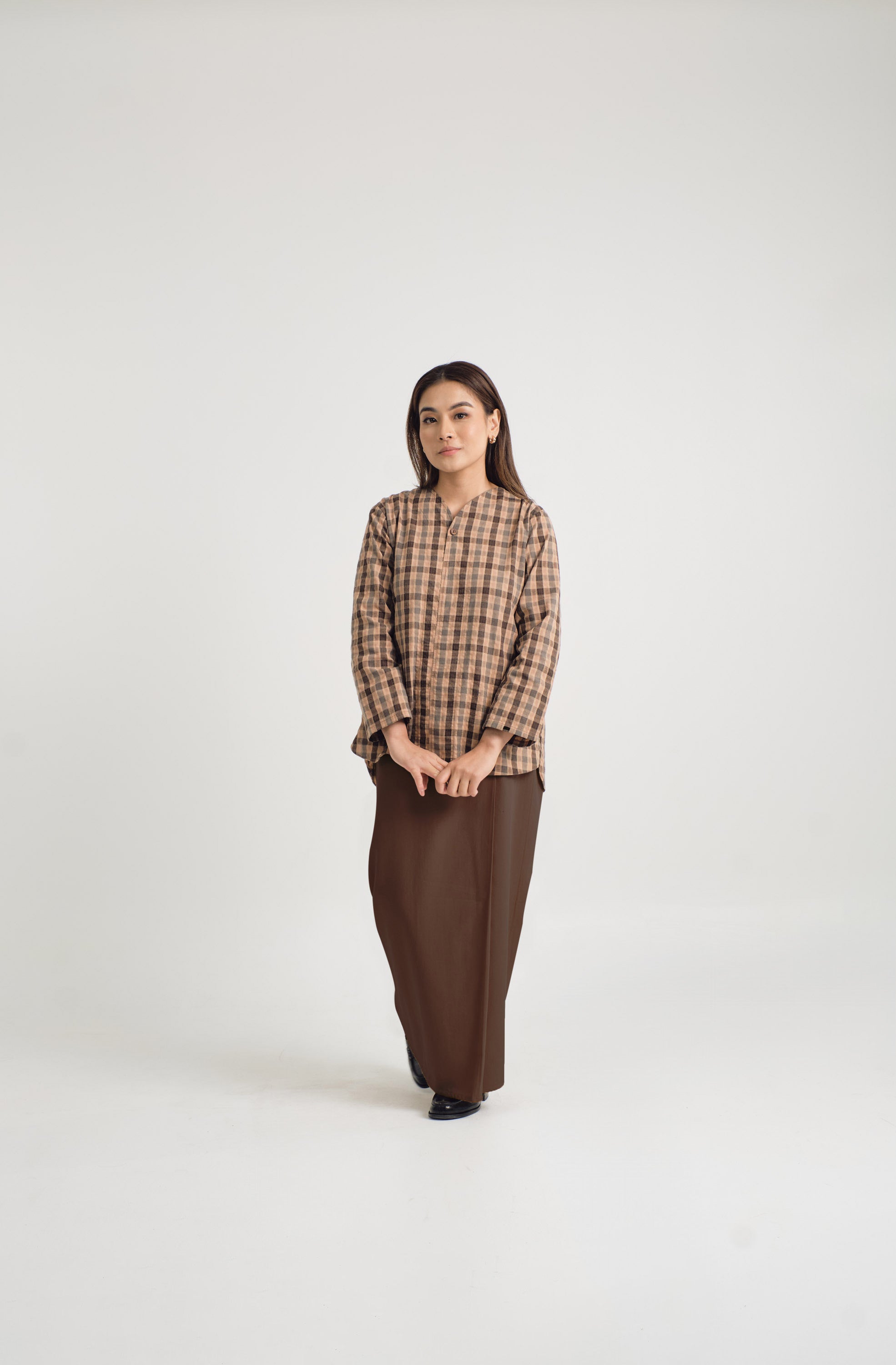 Mansoor Baju Kurung - Plaid Dark Brown