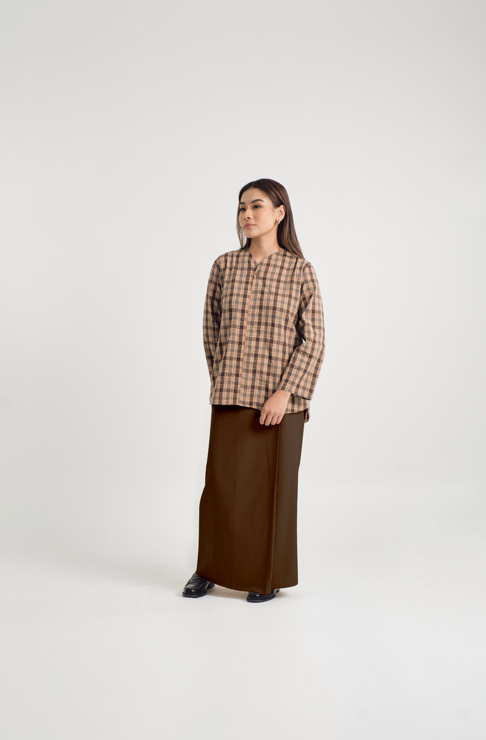 Mansoor Baju Kurung - Plaid Dark Brown