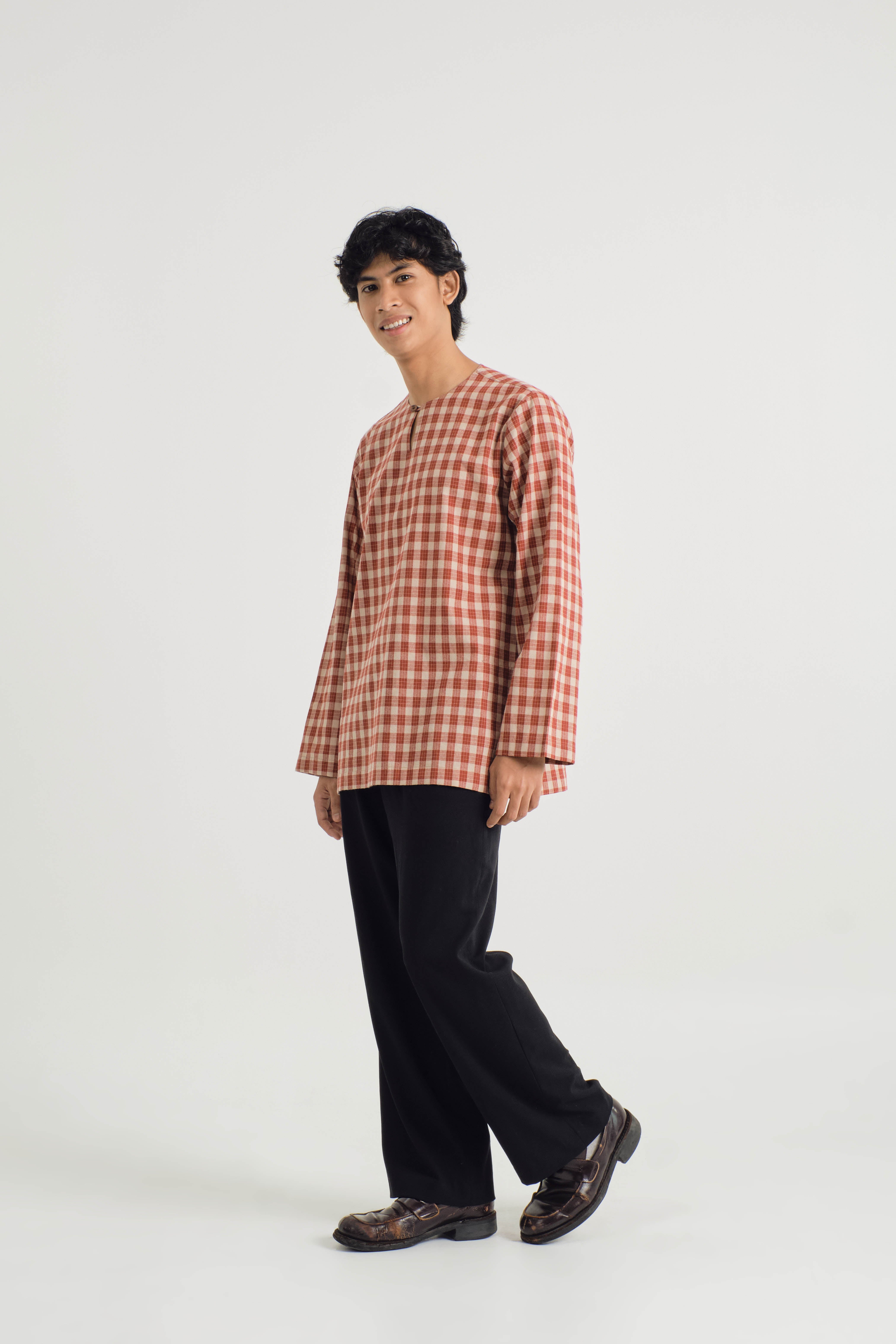 Mansoor Top - Plaid Rust Red