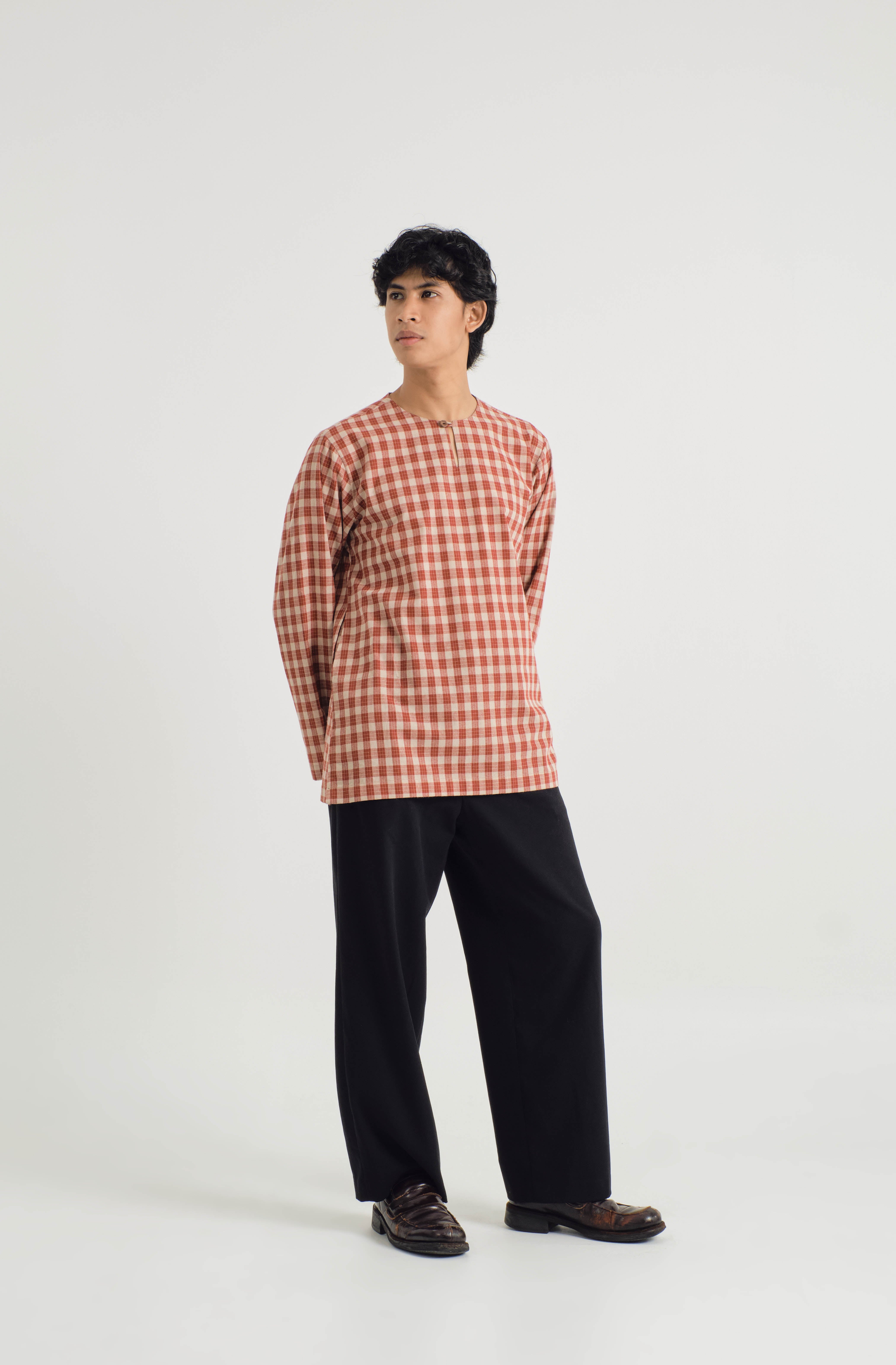 Mansoor Top - Plaid Rust Red