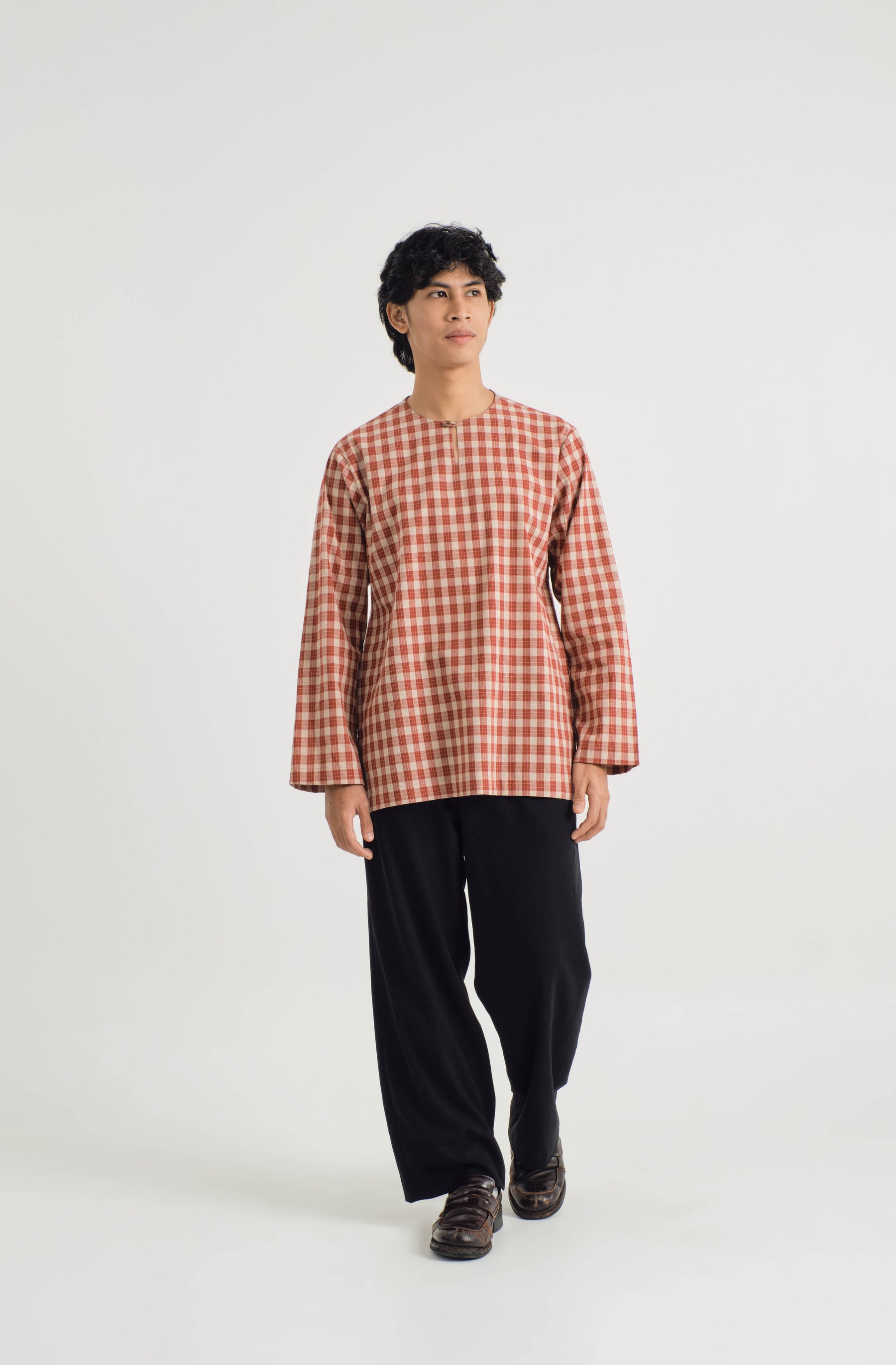Mansoor Top - Plaid Rust Red