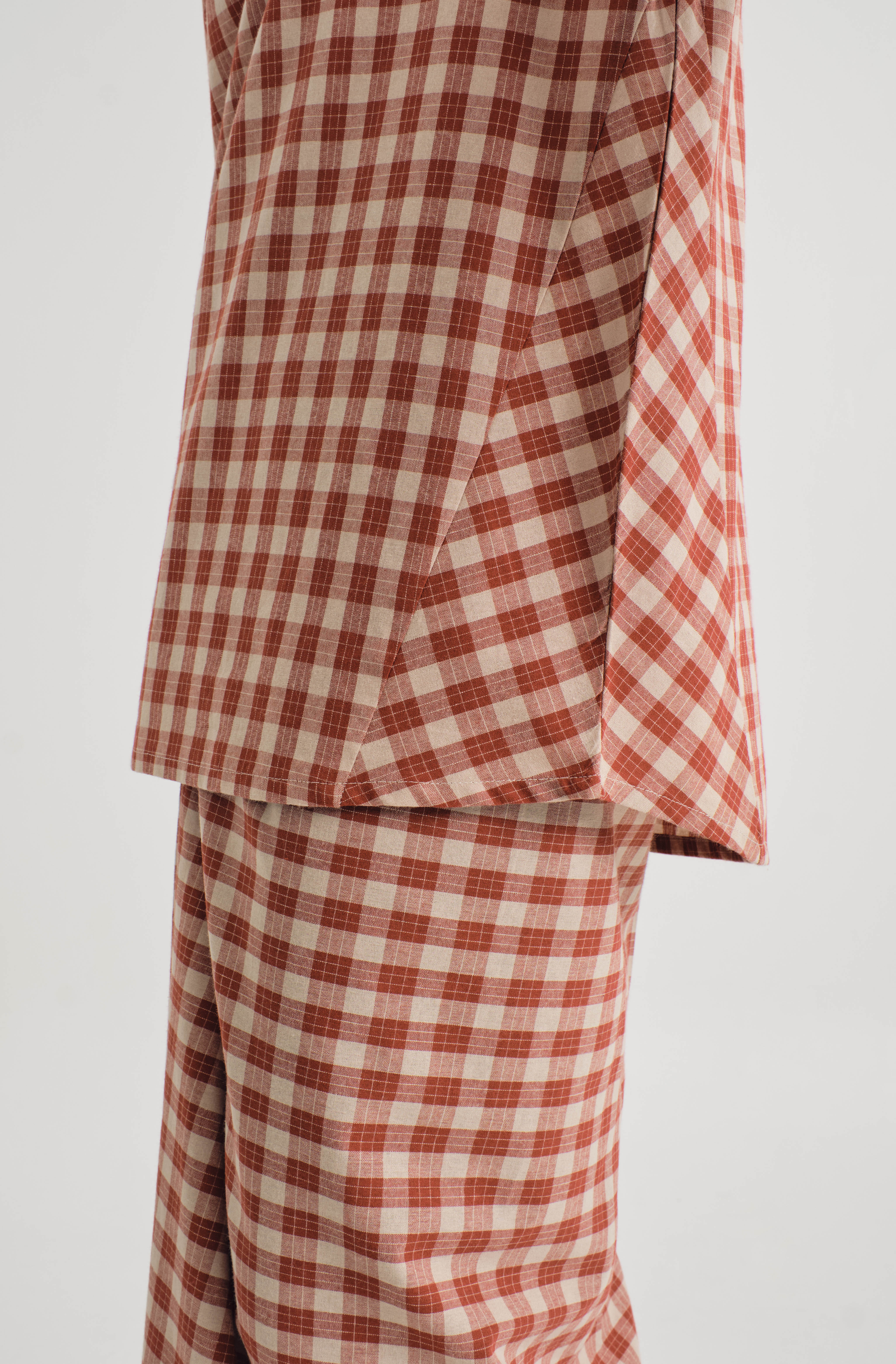 Mansoor Baju Kurung Pendek - Plaid Rust Red