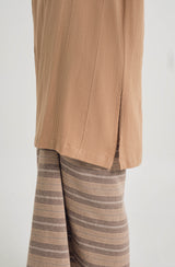 Mansoor Baju Kurung Labuh - Stripe Khaki Brown