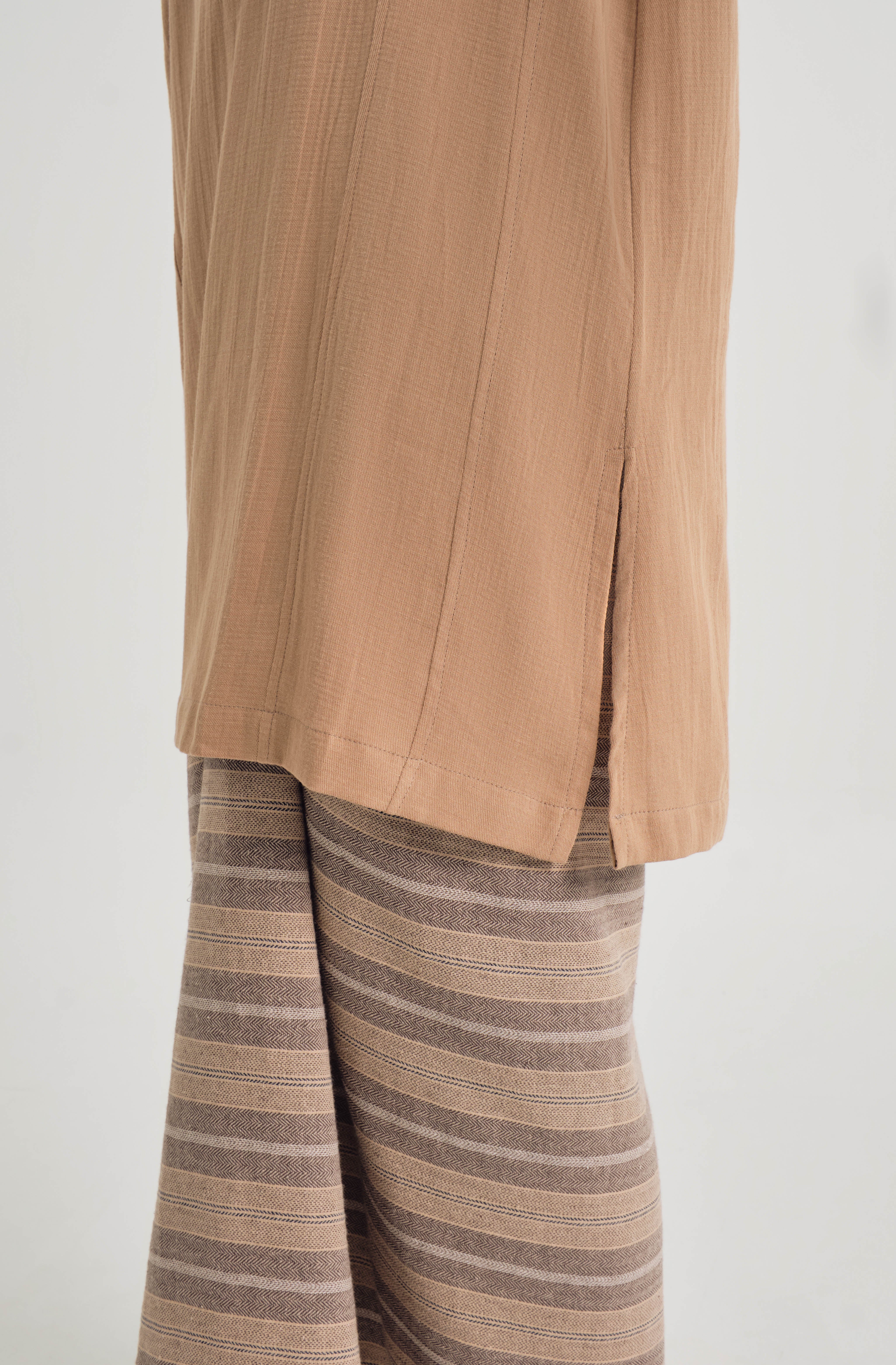 Mansoor Baju Kurung Labuh - Stripe Khaki Brown