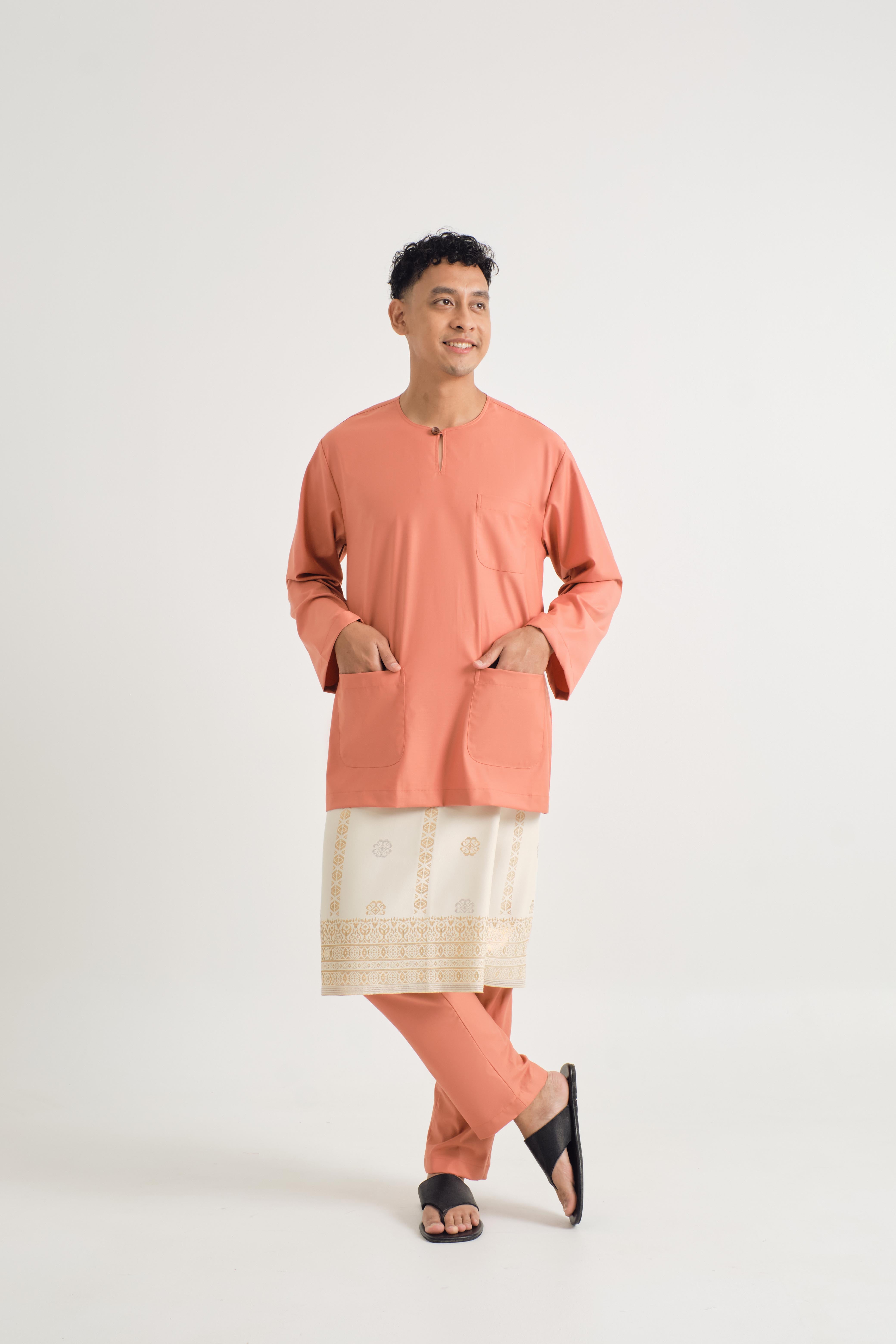 Patawali Classic Fit Baju Melayu Teluk Belanga - Pumpkin