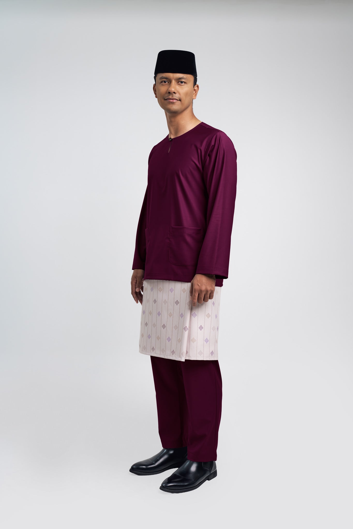 Patawali Modern Fit Baju Melayu Teluk Belanga - Purple Manggis