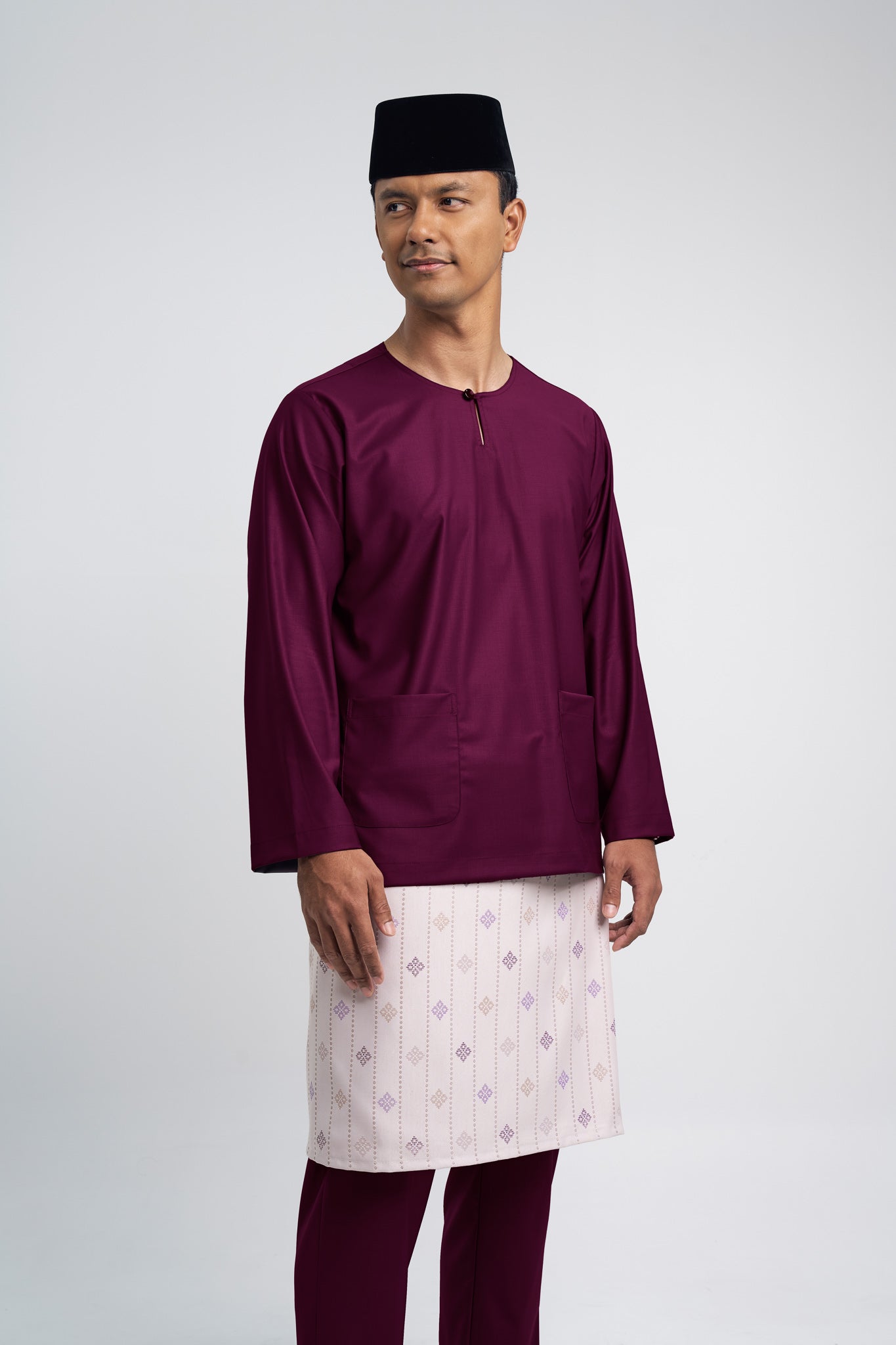 Patawali Modern Fit Baju Melayu Teluk Belanga - Purple Manggis
