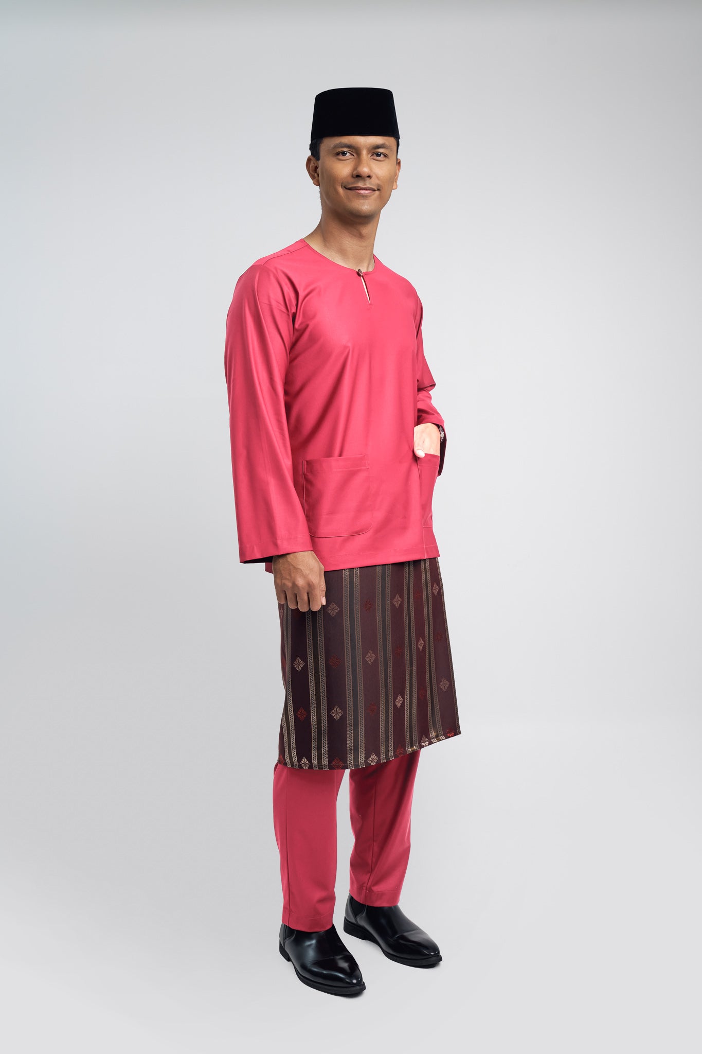 Patawali Modern Fit Baju Melayu Teluk Belanga - Rose Red