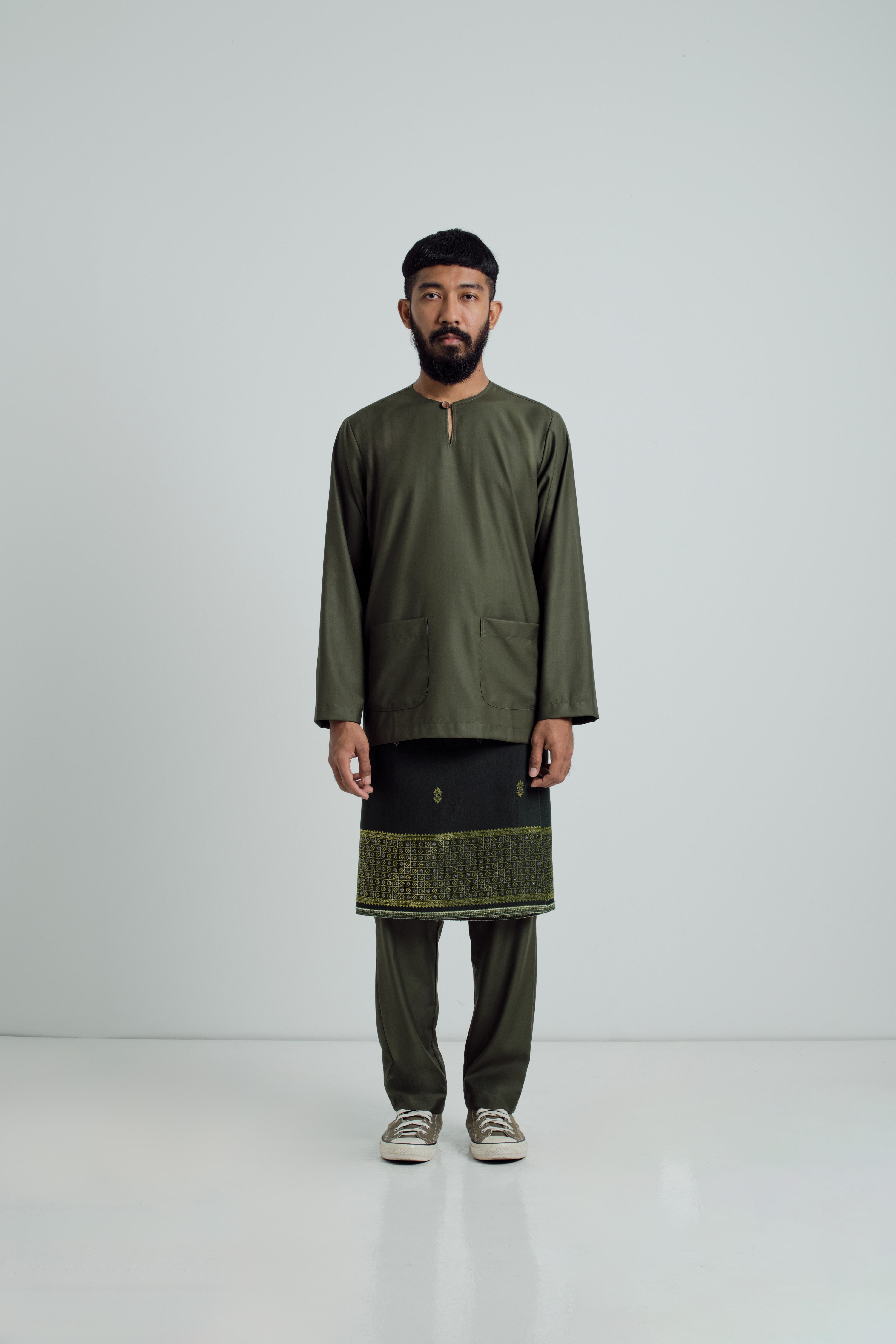 Patawali Modern Fit Baju Melayu Teluk Belanga - Army Green
