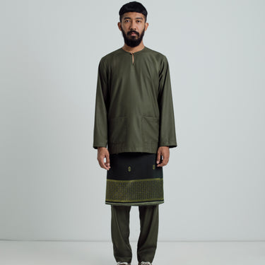 Patawali Modern Fit Baju Melayu Teluk Belanga - Army Green