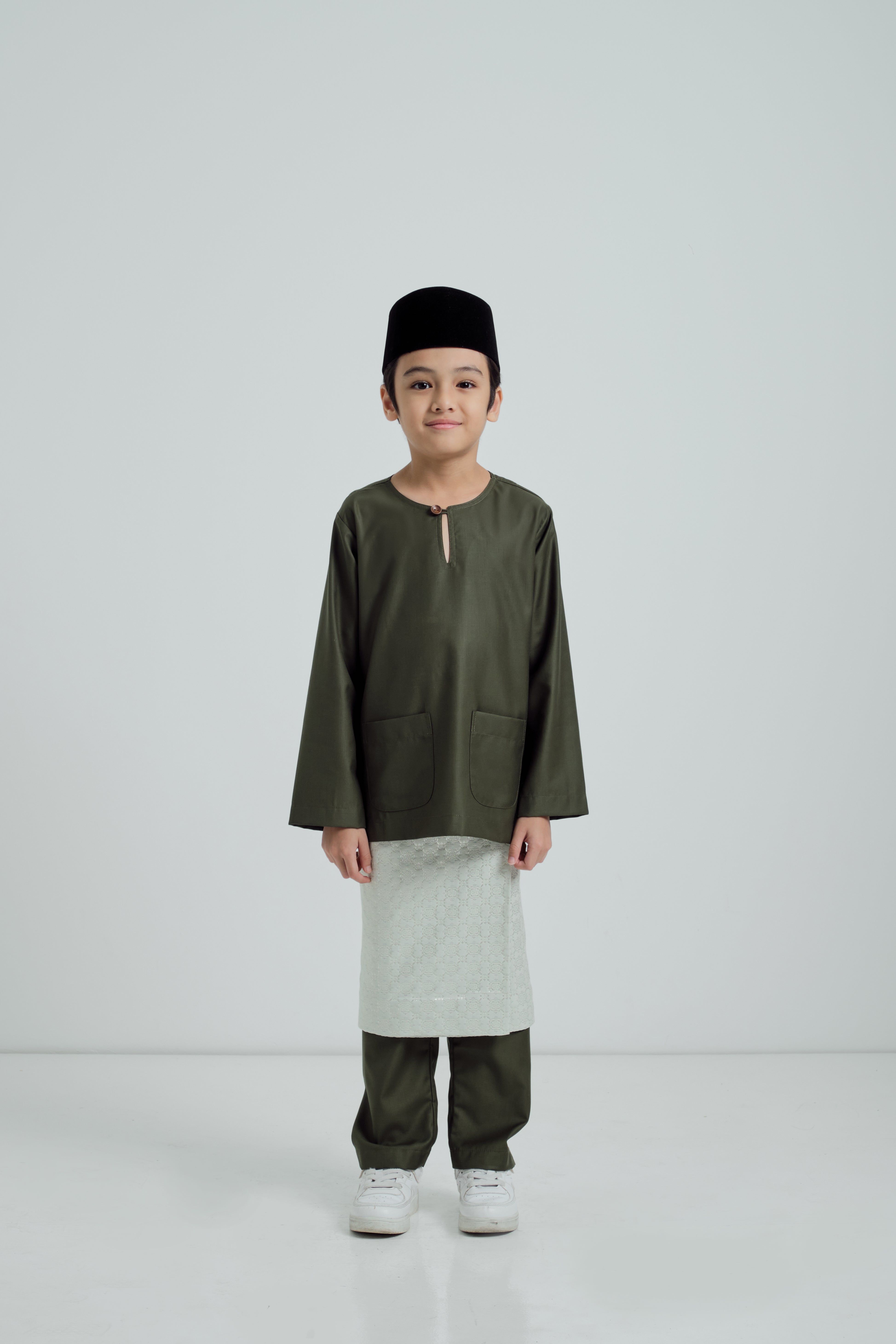 Patawali Boys Baju Melayu Teluk Belanga - Army Green