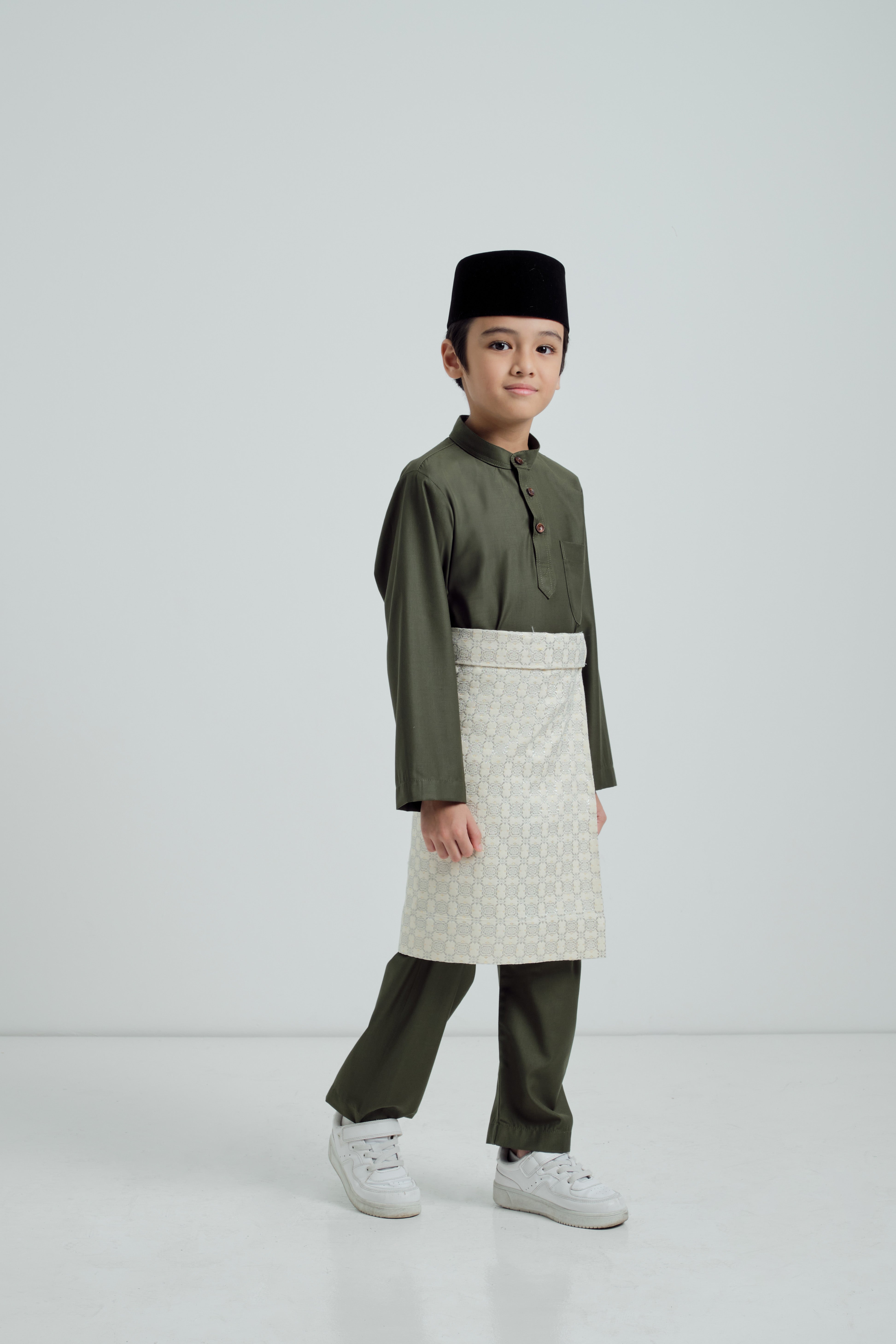Patawali Boys Baju Melayu Cekak Musang - Army Green