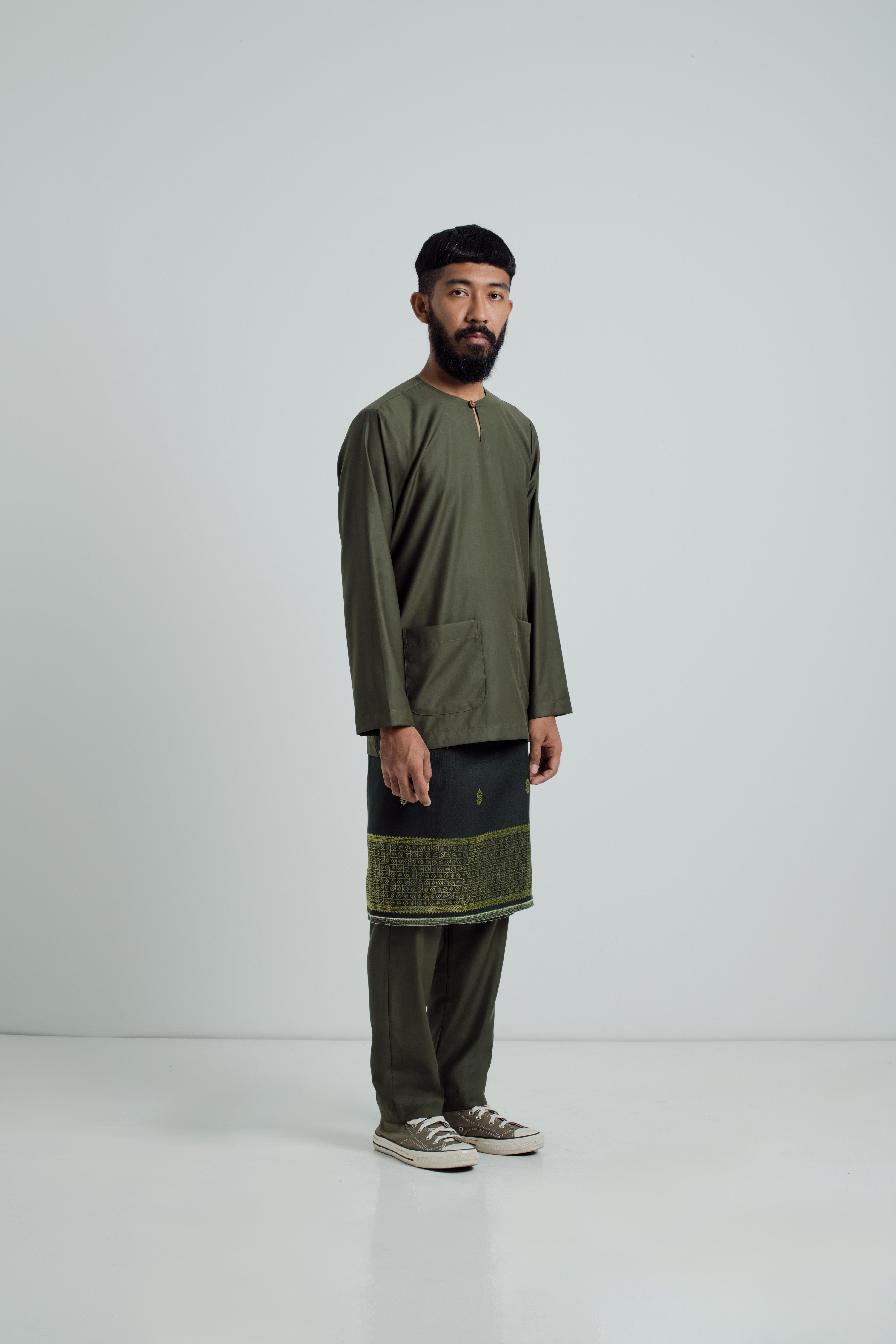 Patawali Modern Fit Baju Melayu Teluk Belanga - Army Green