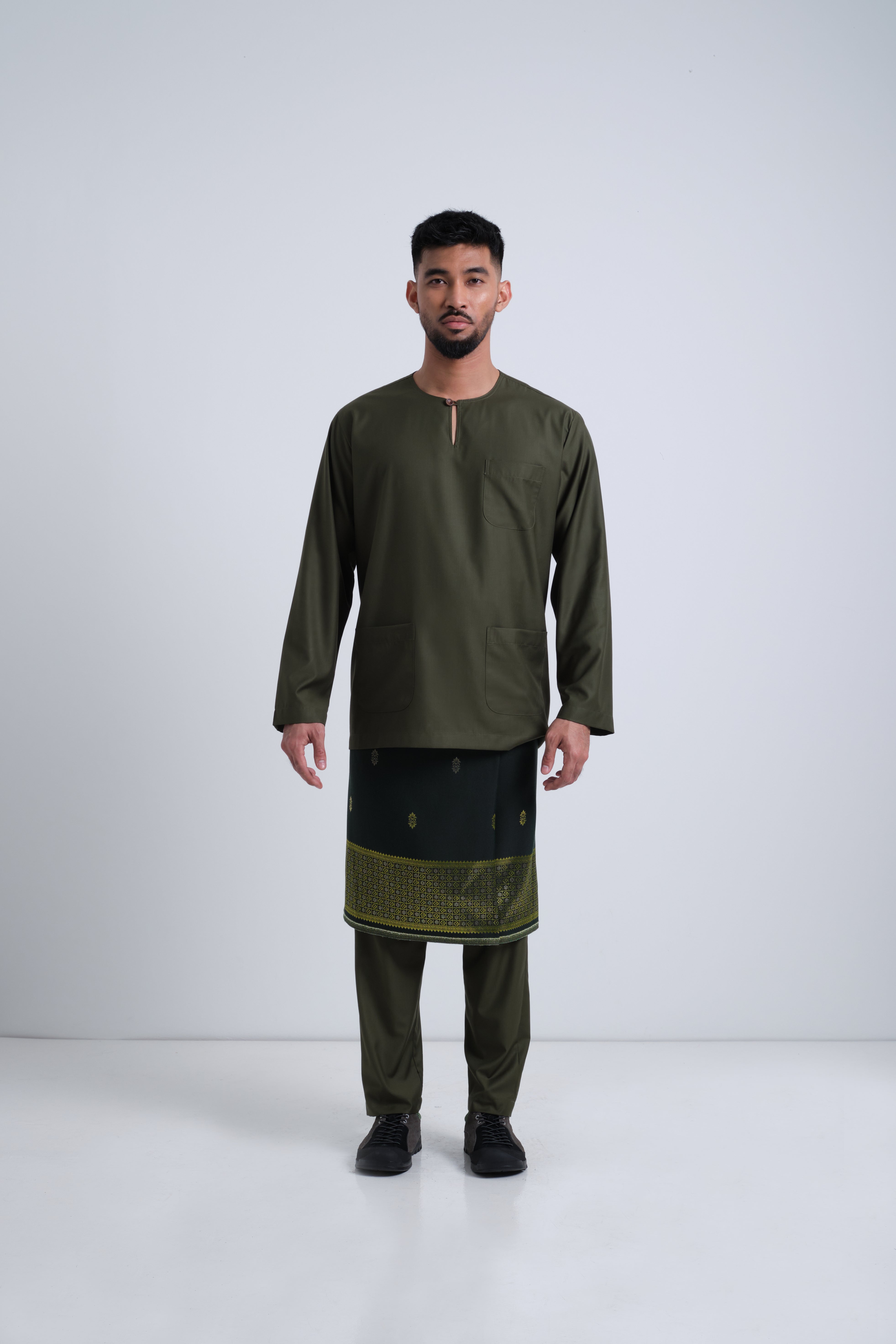 Patawali Classic Fit Baju Melayu Teluk Belanga - Army Green