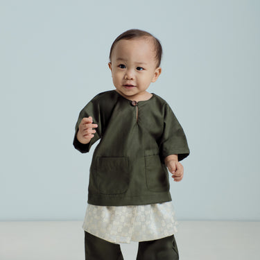 Patawali Baby Boys Baju Melayu Teluk Belanga - Army Green