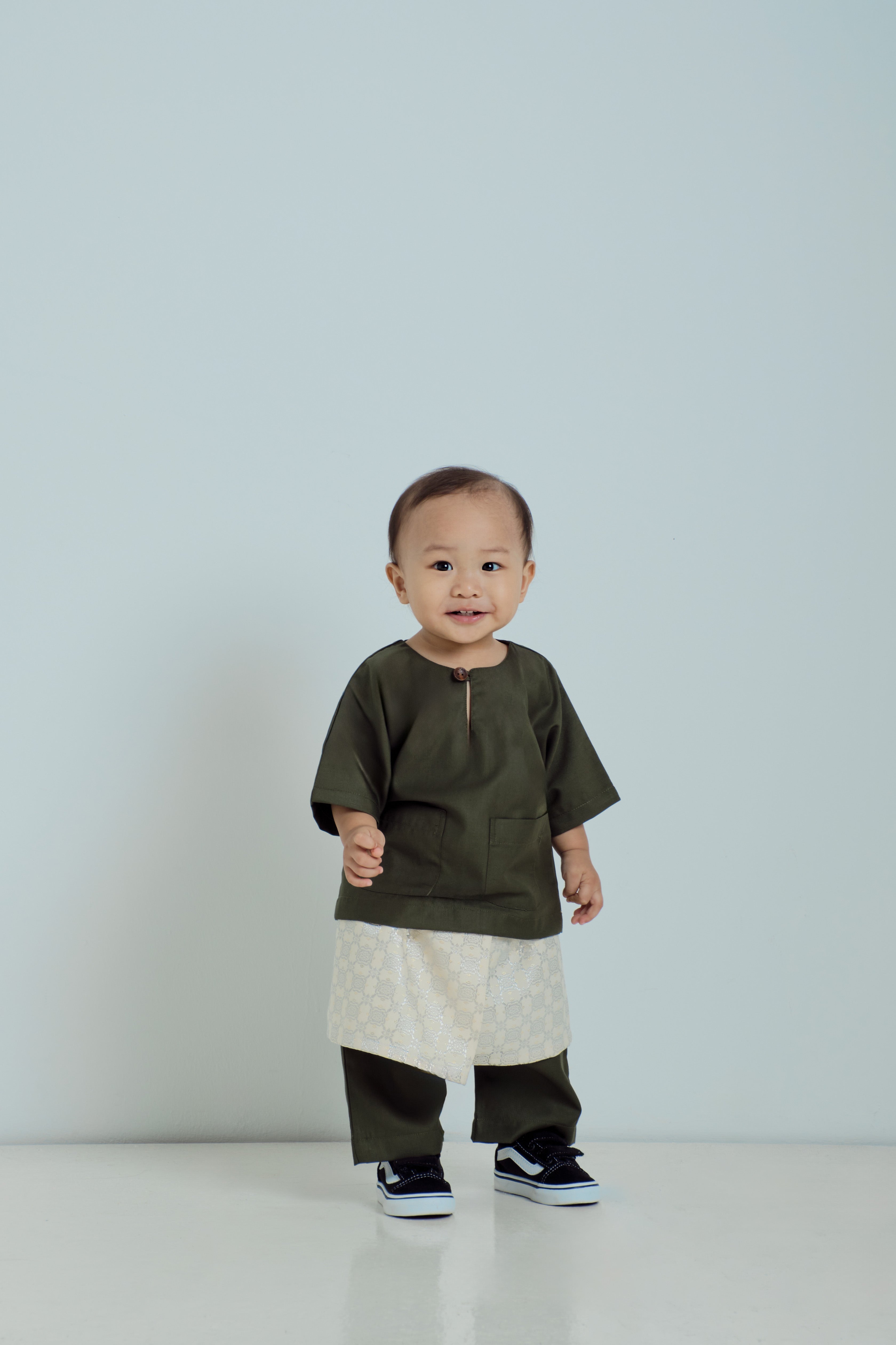 Patawali Baby Boys Baju Melayu Teluk Belanga - Army Green