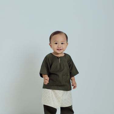 Patawali Baby Boys Baju Melayu Teluk Belanga - Army Green