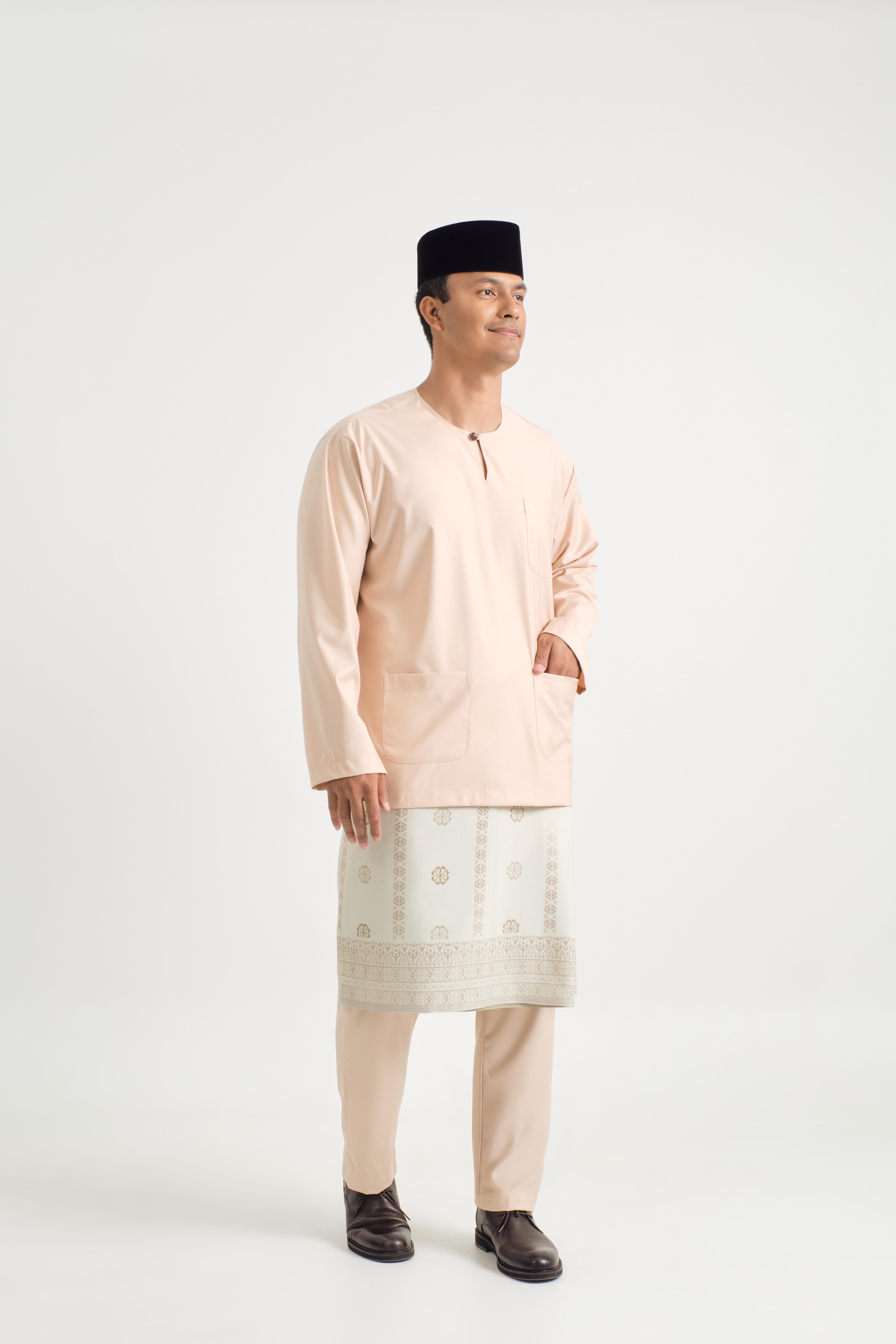 Patawali Classic Fit Baju Melayu Teluk Belanga - Soft Peach