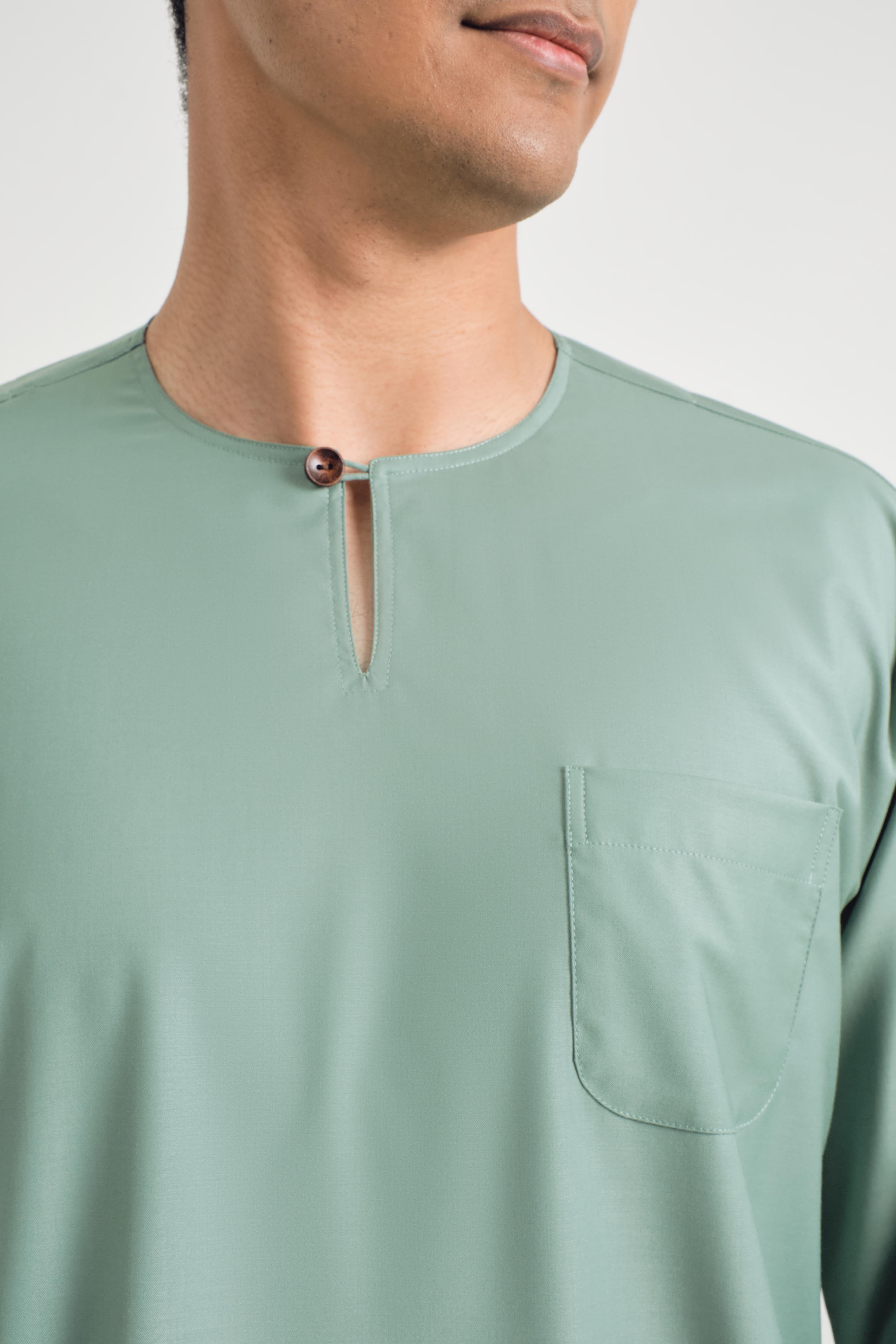 Patawali Classic Fit Baju Melayu Teluk Belanga - Soft Teal Green