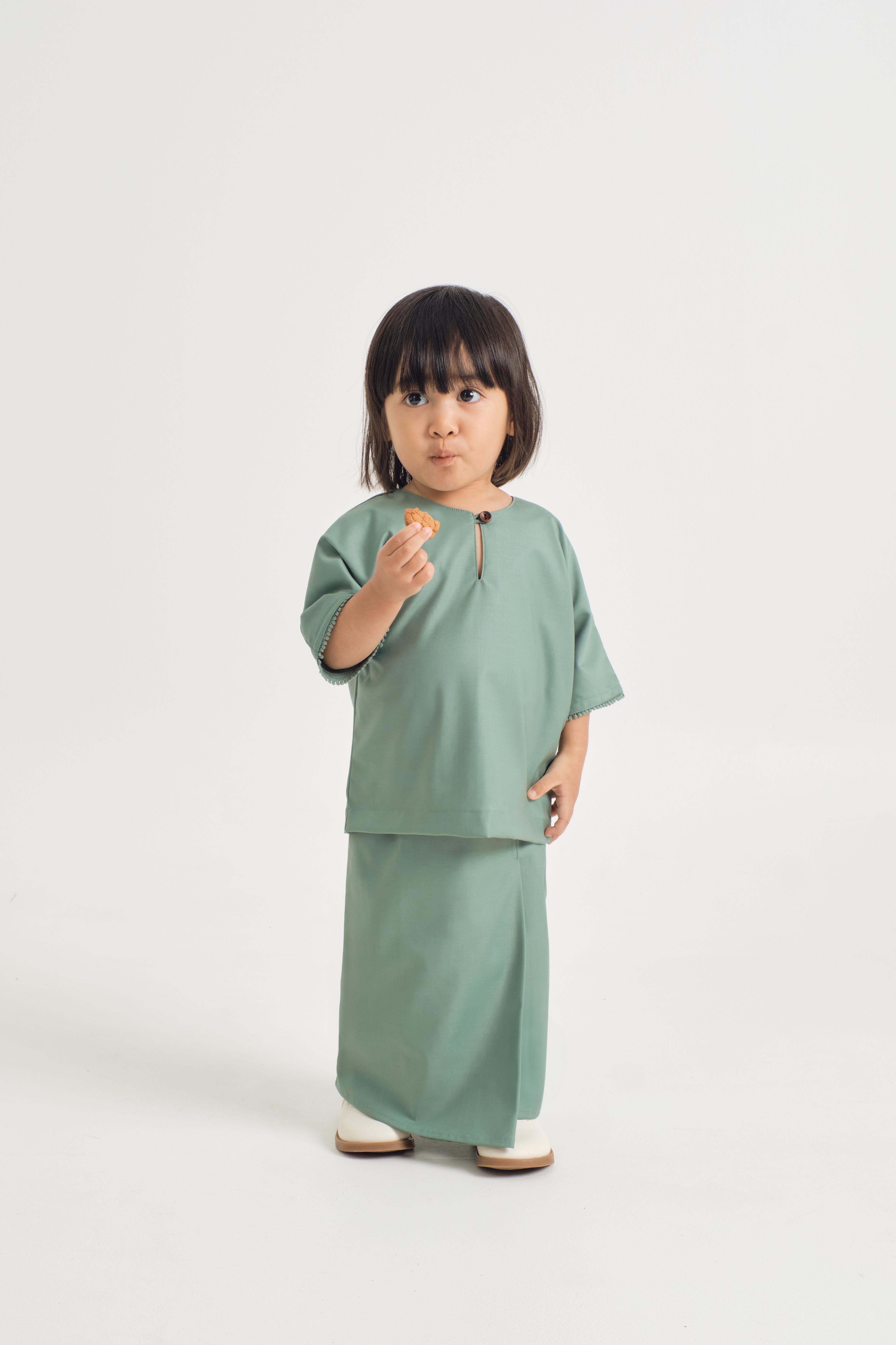 Patawali Baby Girls Baju Kurung - Soft Teal Green