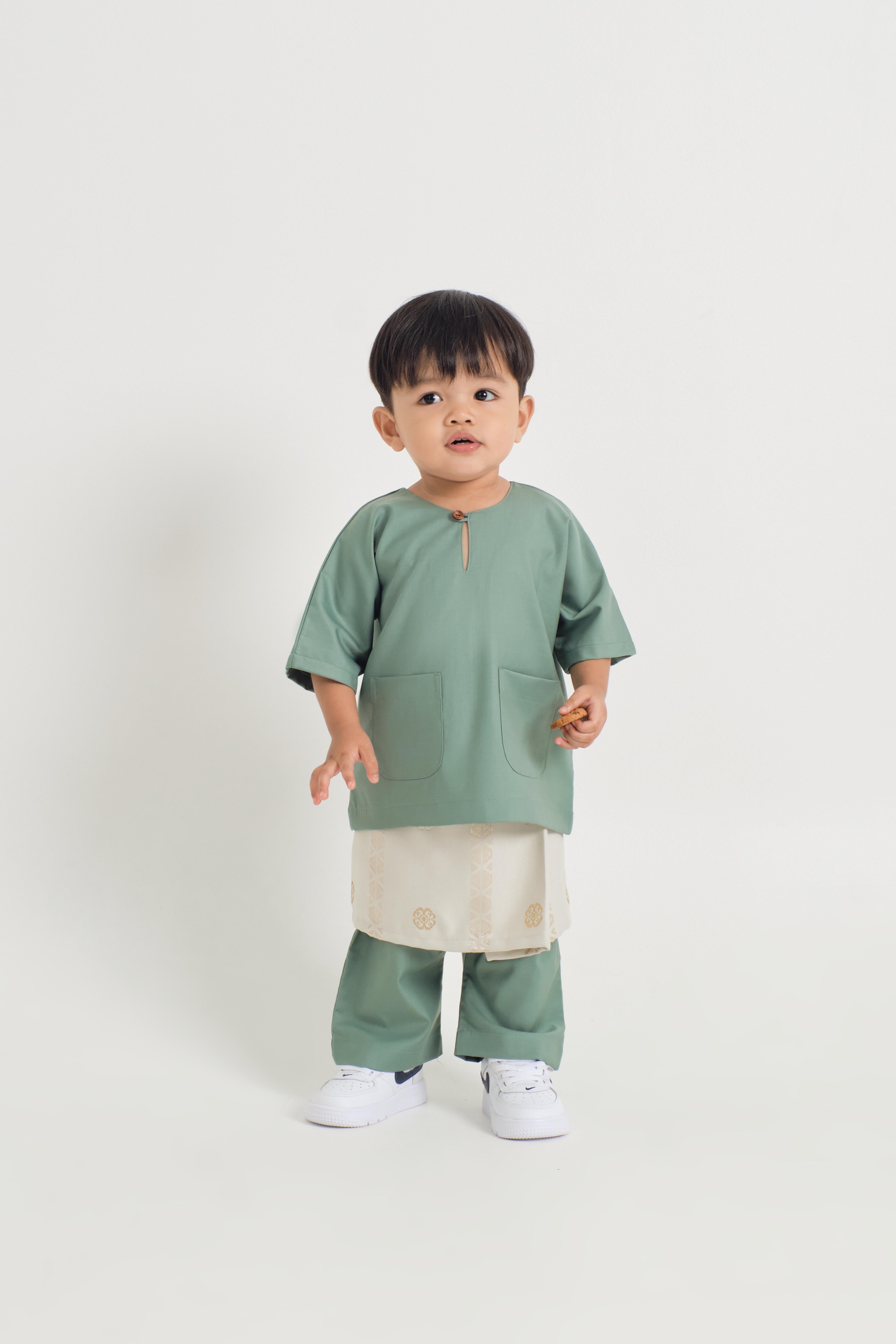 Patawali Baby Boys Baju Melayu Teluk Belanga - Soft Teal Green