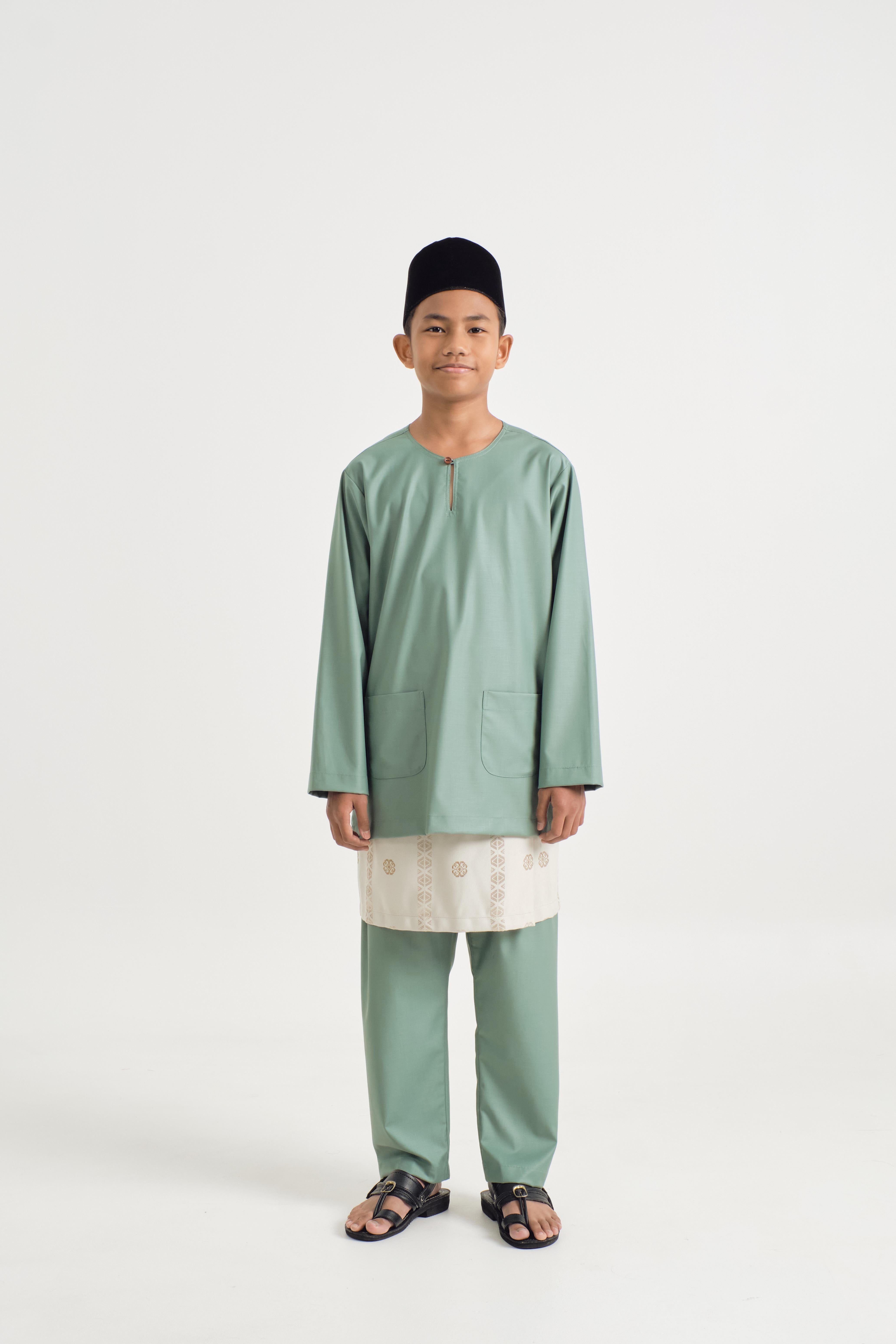 Patawali Boys Baju Melayu Teluk Belanga - Soft Teal Green