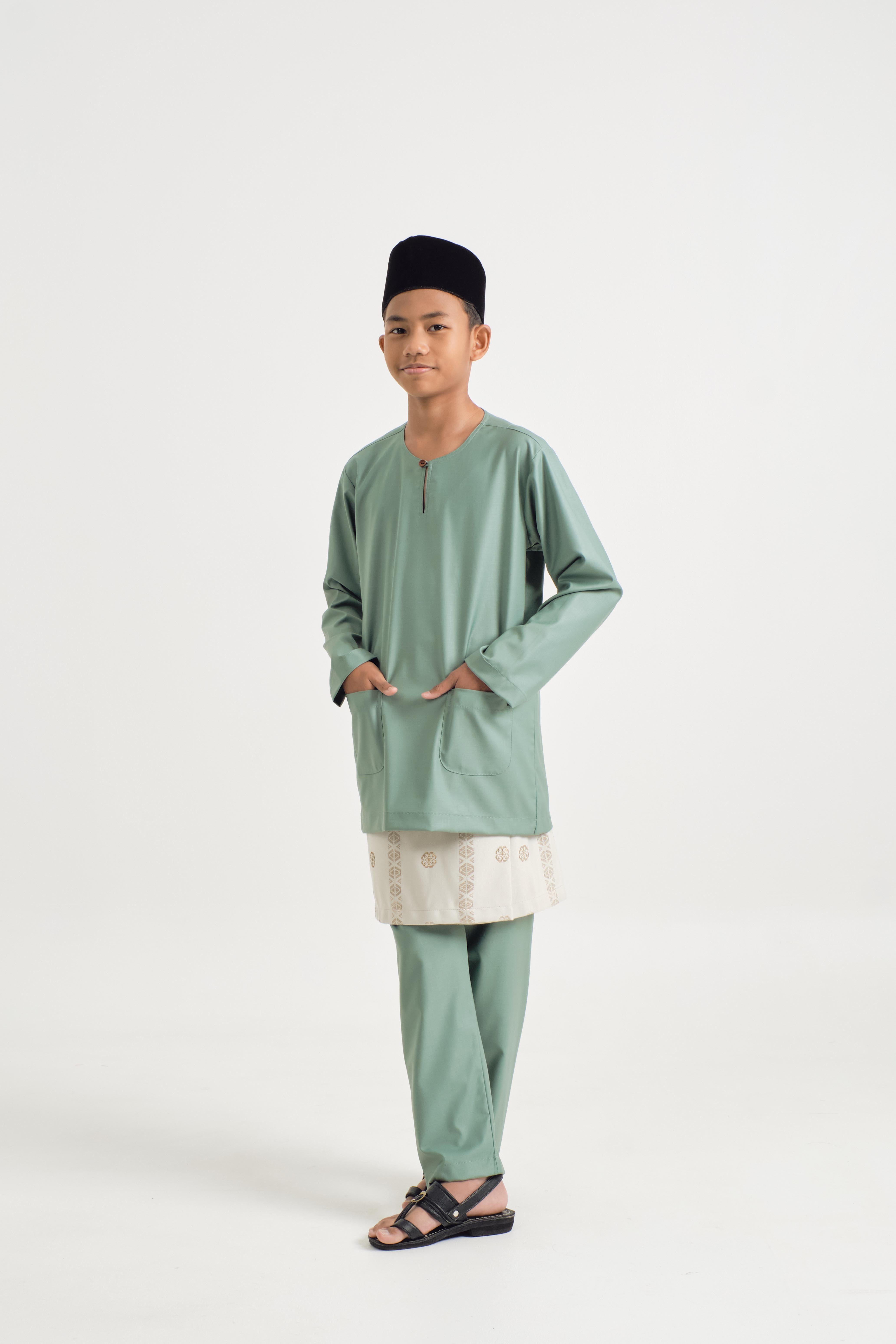 Patawali Boys Baju Melayu Teluk Belanga - Soft Teal Green