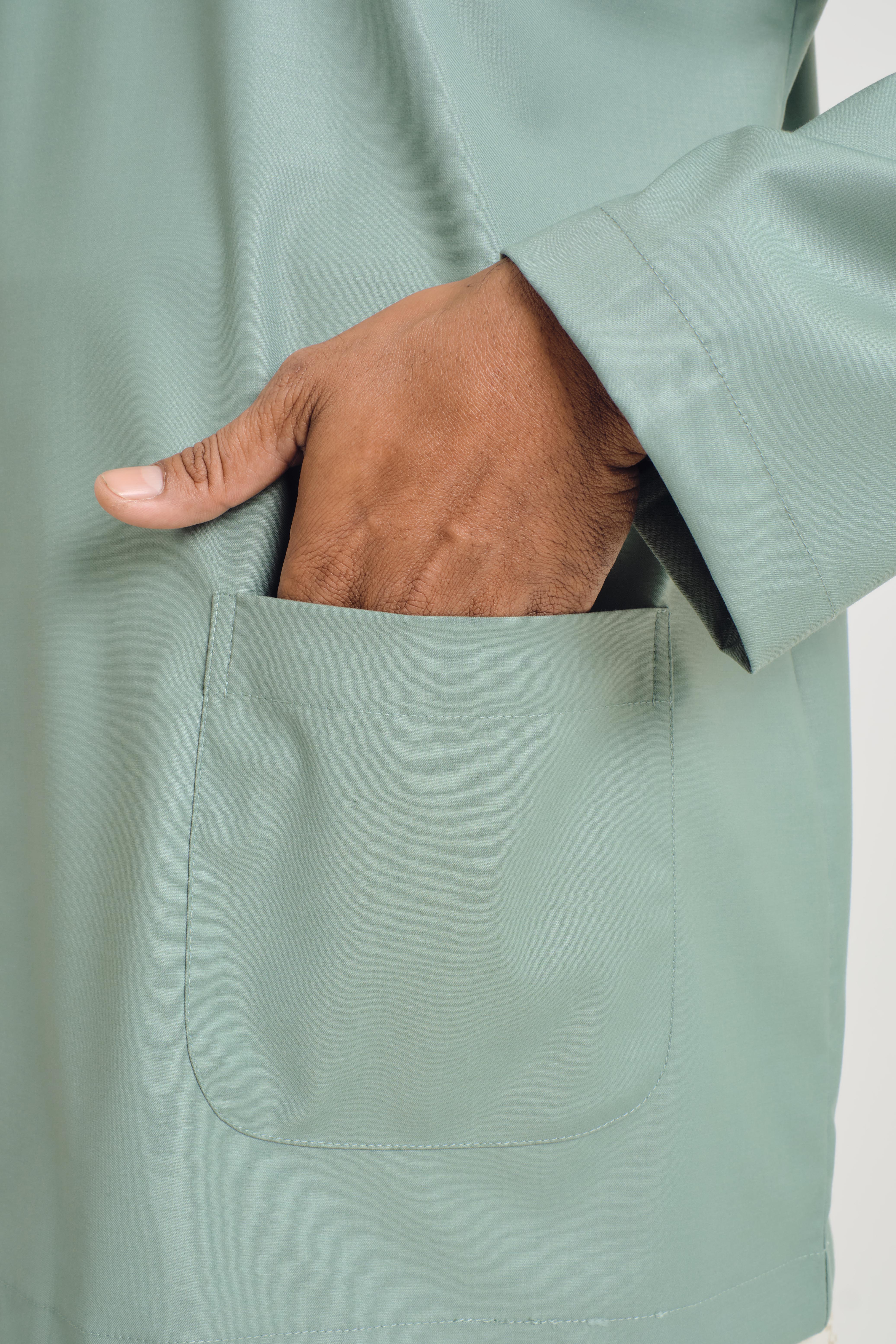 Patawali Modern Fit Baju Melayu Teluk Belanga - Soft Teal Green