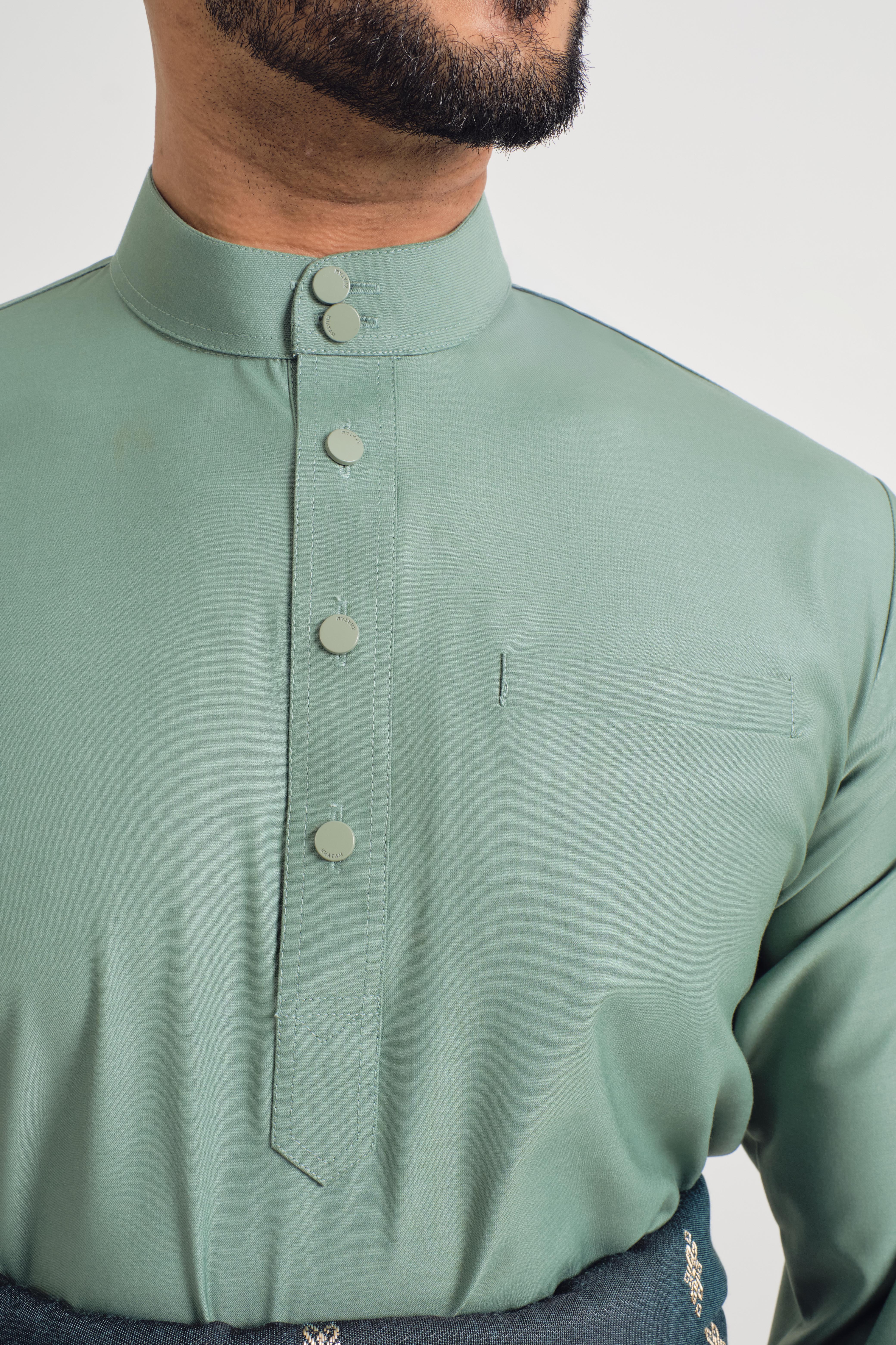 Patawali Baju Melayu Cekak Musang - Soft Teal Green