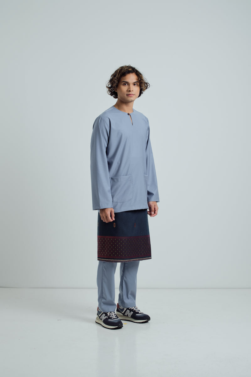 Patawali Modern Fit Baju Melayu Teluk Belanga - Stone Blue – KHATAM