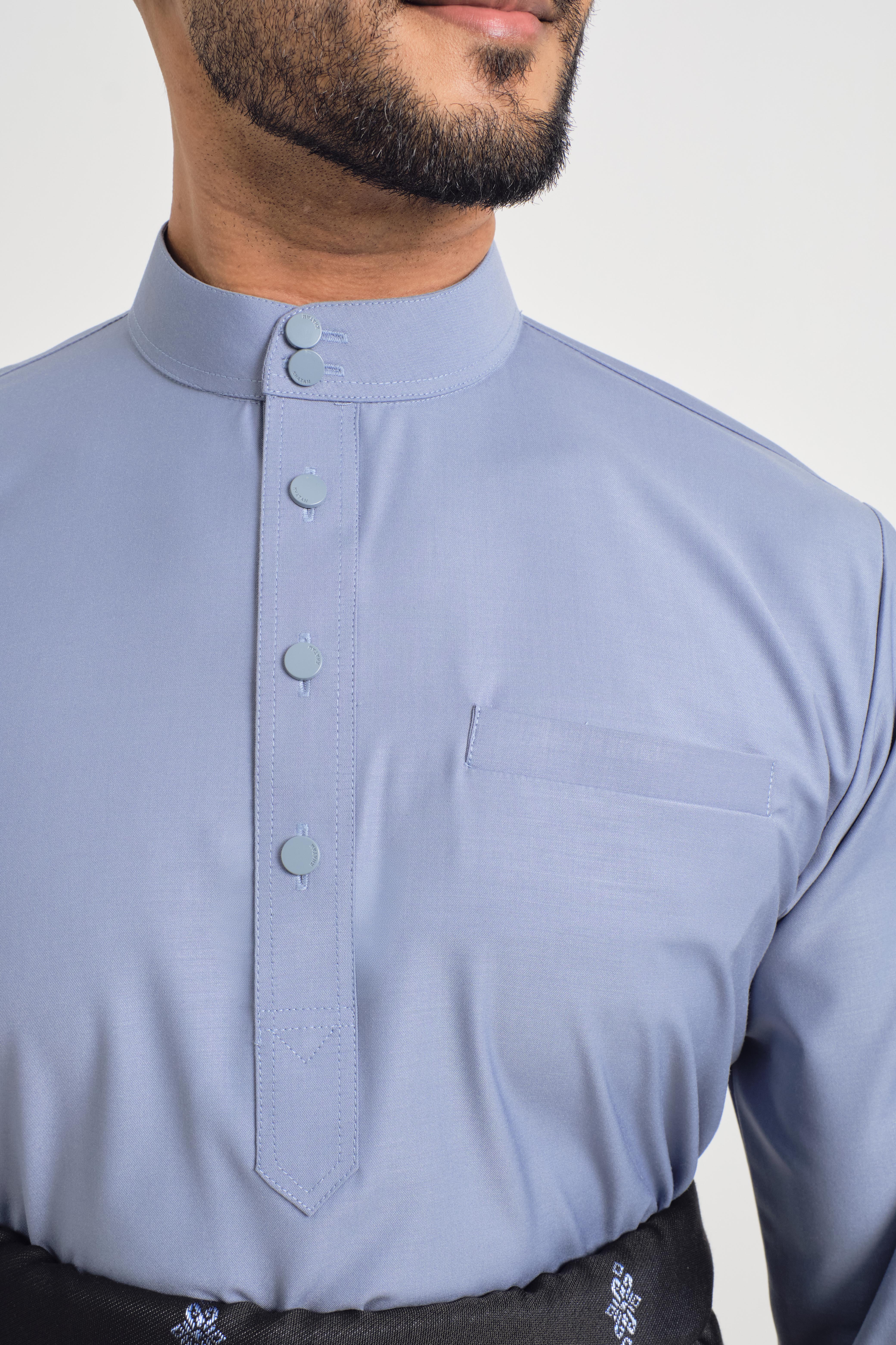 Patawali Baju Melayu Cekak Musang - Stone Blue