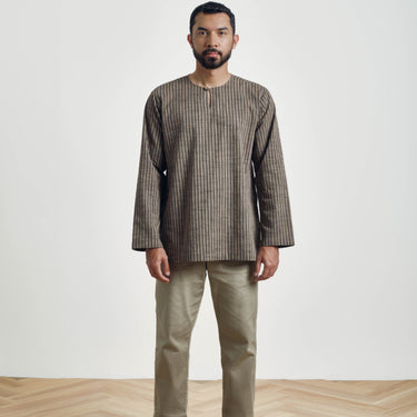 Mansoor Top - Khaki Black Stripe